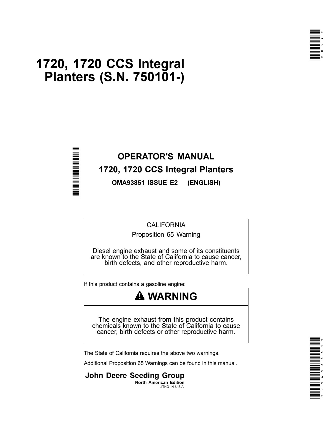 John Deere 1720 CCS 8RW 10RW 12 12RN 16 Integral Planter Operator Manual OMA93851 1 John Deere 1720 CCS 8RW 10RW 12 12RN 16 Integral Planter Operator Manual OMA93851