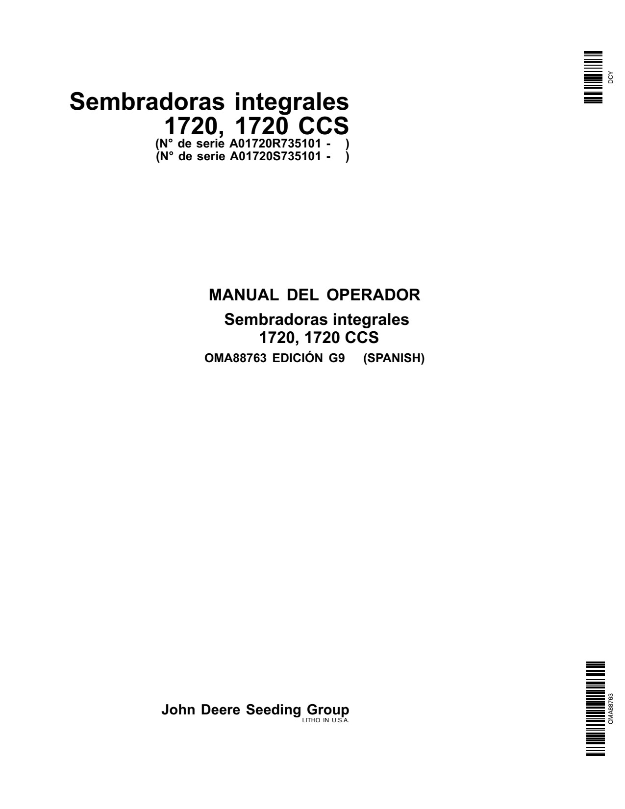 John Deere 1720 CCS Integral Planter Operator Manual OMA88763 ES 1 John Deere 1720 CCS Integral Planter Operator Manual OMA88763 ES