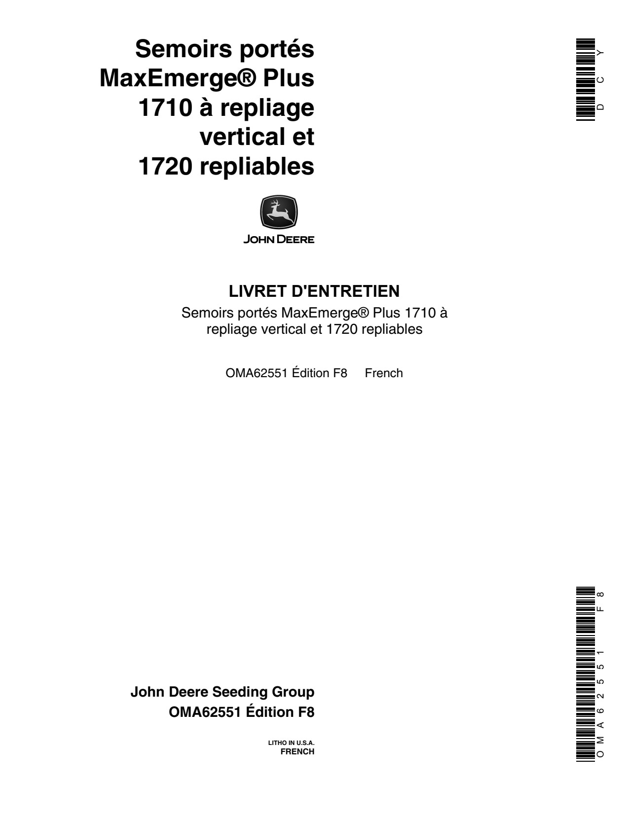 John Deere 1720 Integral Planter Operator Manual OMA62551 FR 1 John Deere 1720 Integral Planter Operator Manual OMA62551 FR