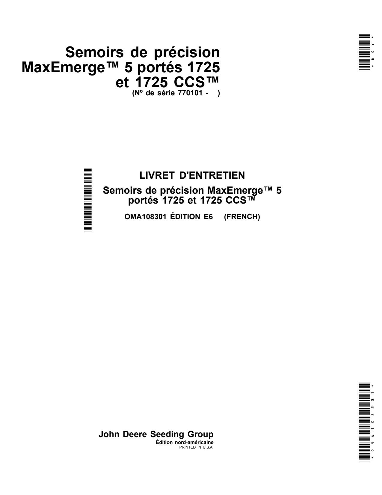 John Deere 1725 1775 CCS Planter Operator Manual OMA108301 FR 1 John Deere 1725 1775 CCS Planter Operator Manual OMA108301 FR