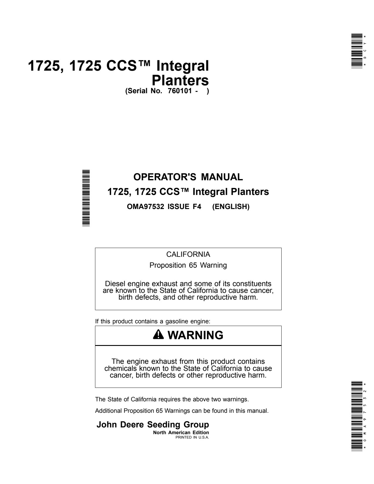 John Deere 1725 Integral Planter Operator Manual OMA97532 1 John Deere 1725 Integral Planter Operator Manual OMA97532