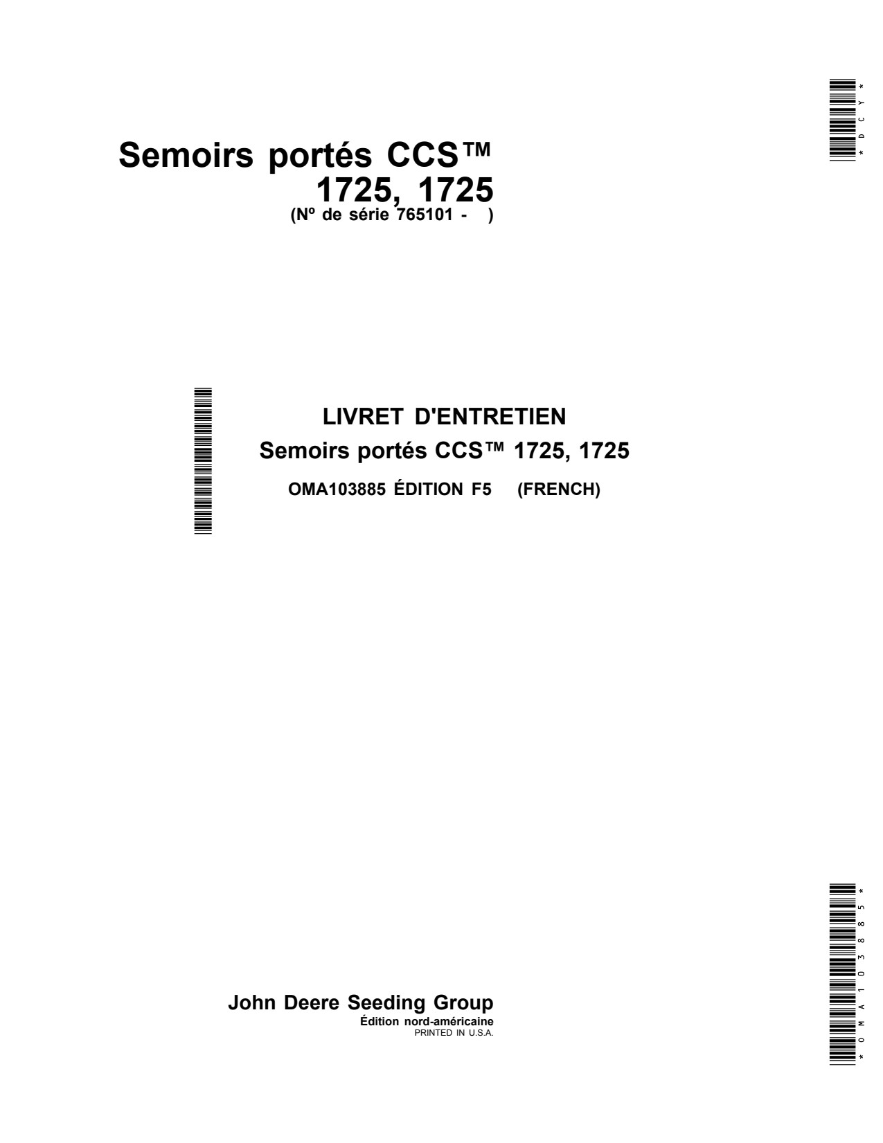 John Deere 1725 Planter Operator Manual OMA103885 FR 1 John Deere 1725 Planter Operator Manual OMA103885 FR
