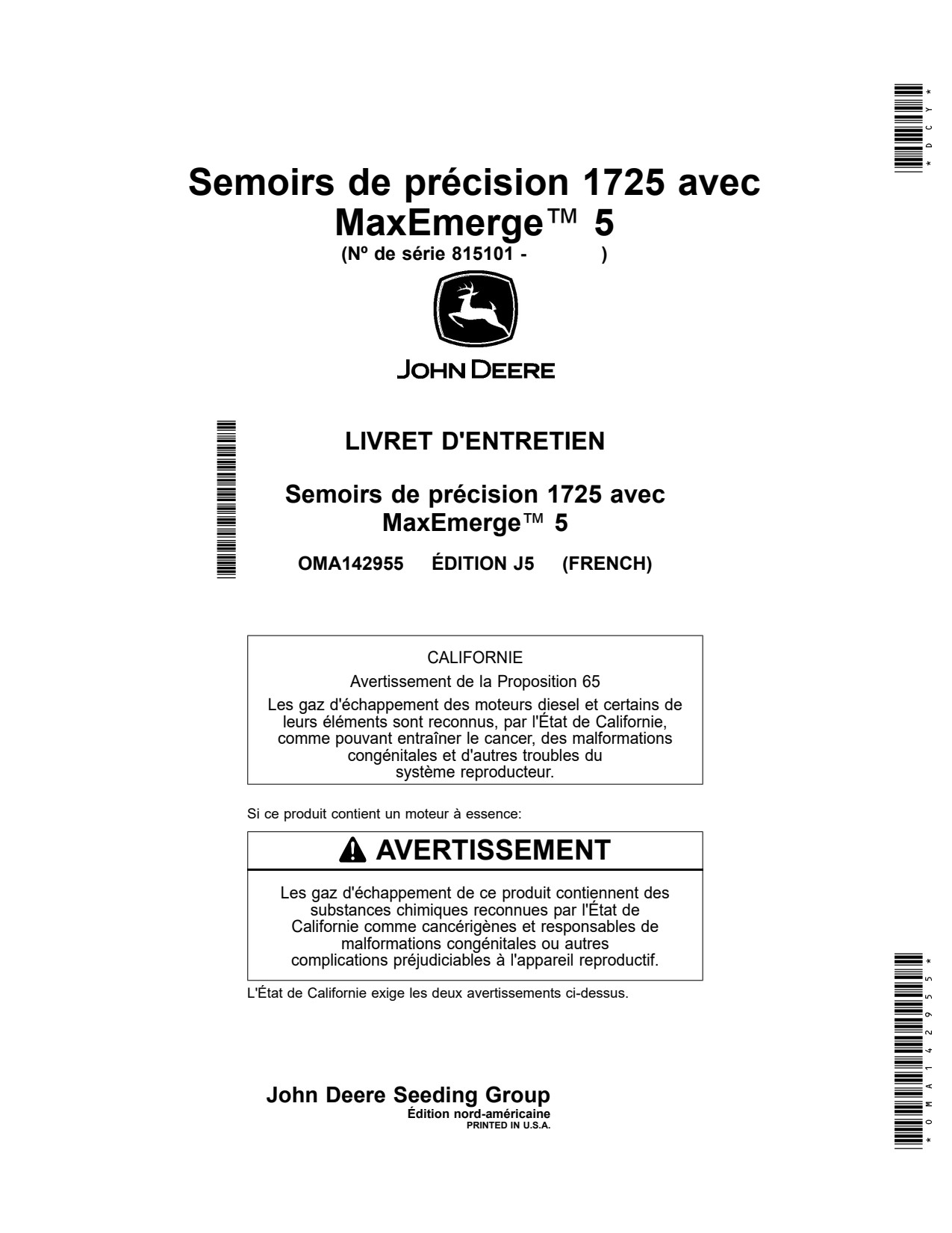 John Deere 1725 Planter Operator Manual OMA142955 FR 1 John Deere 1725 Planter Operator Manual OMA142955 FR