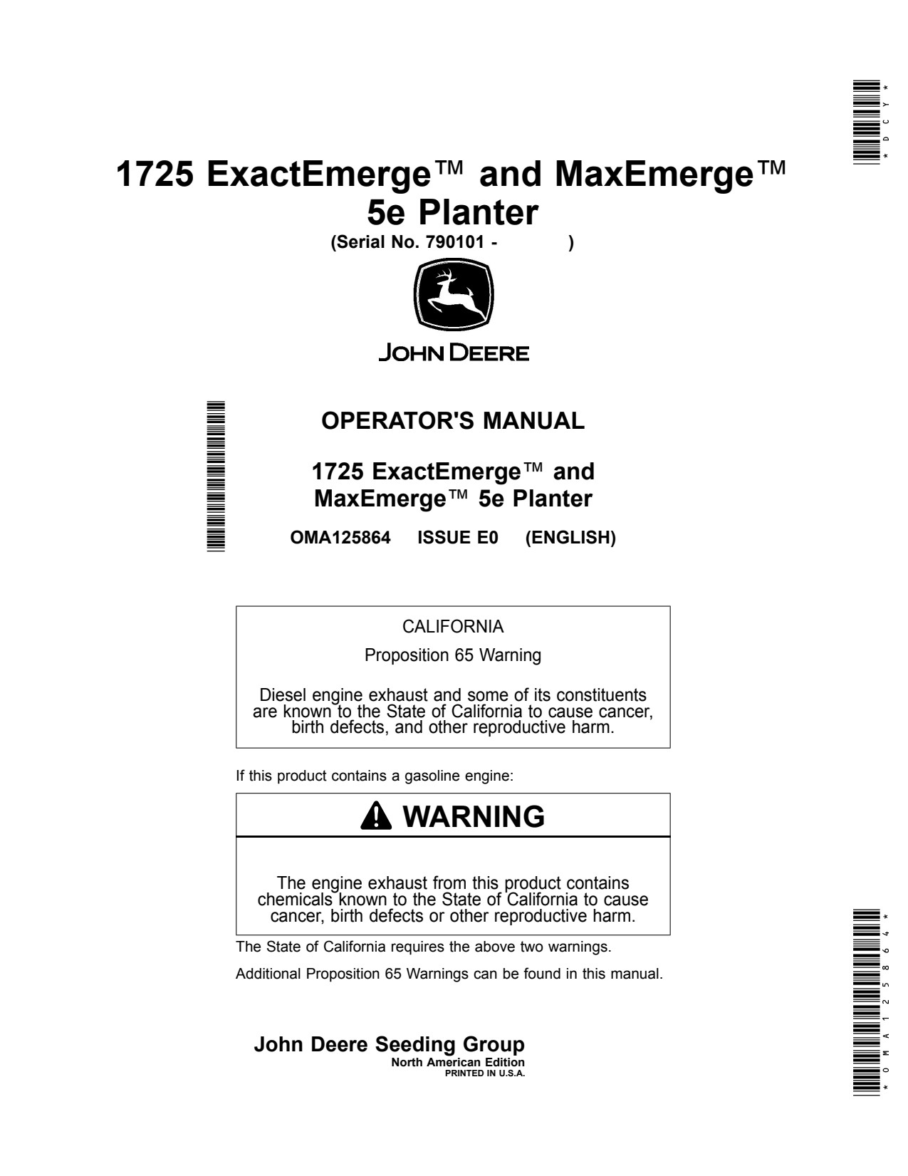 John Deere 1725CCS 1725 ExactEmerge MaxEmerge 5e Planter Operator Manual OMA125864 1 John Deere 1725CCS 1725 ExactEmerge MaxEmerge 5e Planter Operator Manual OMA125864