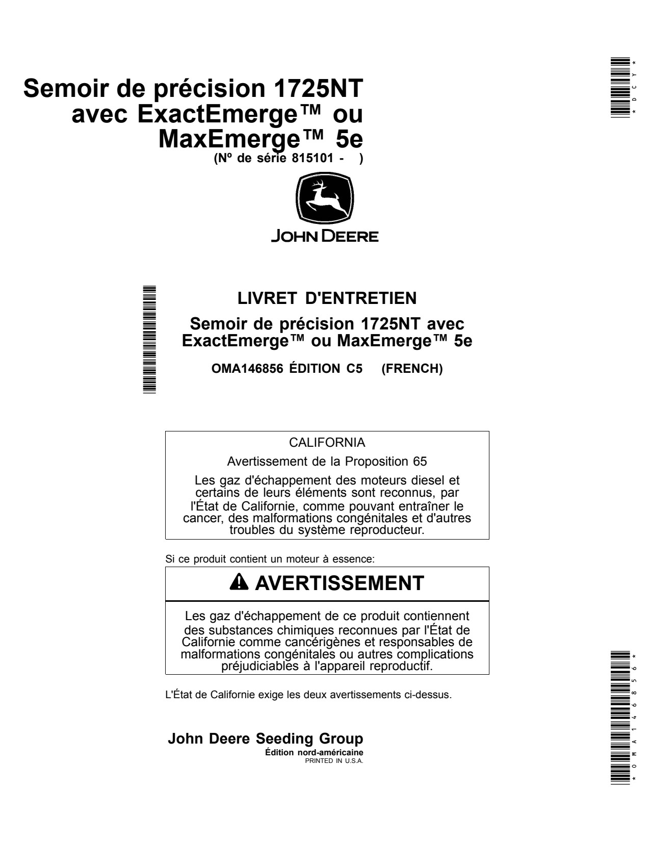 John Deere 1725NT 5E Planter Operator Manual OMA146856 FR 1 John Deere 1725NT 5E Planter Operator Manual OMA146856 FR