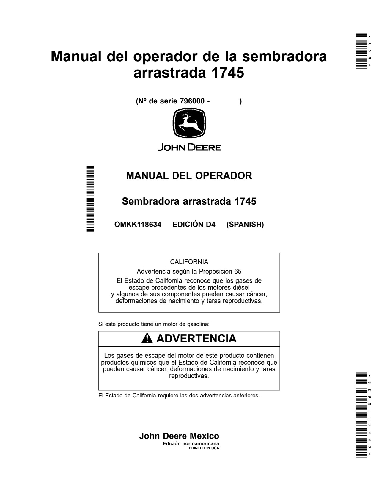 John Deere 1745 Drawn Planter Operator Manual OMKK118634 ES 1 John Deere 1745 Drawn Planter Operator Manual OMKK118634 ES