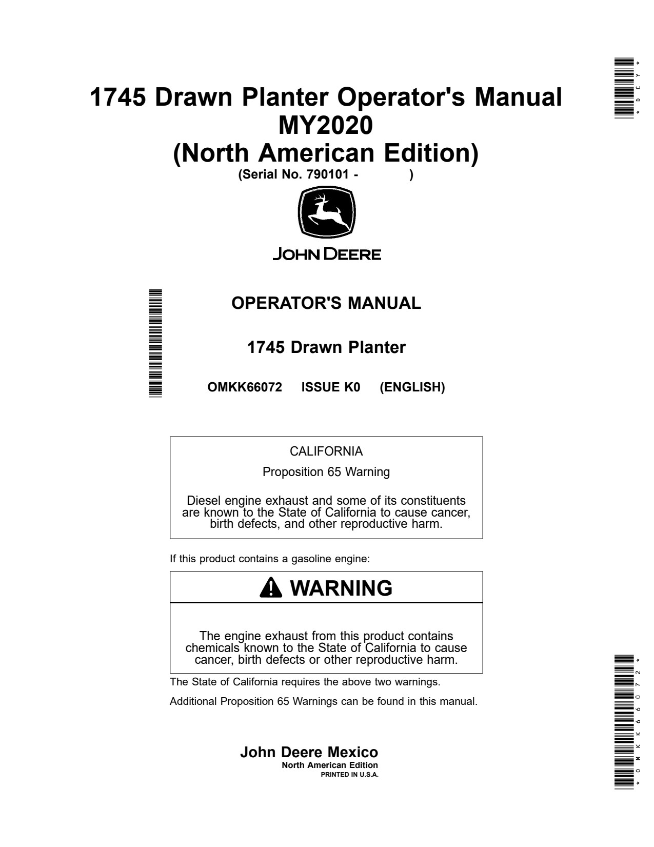 John Deere 1745 Drawn Planter Operator Manual OMKK66072 1 John Deere 1745 Drawn Planter Operator Manual OMKK66072
