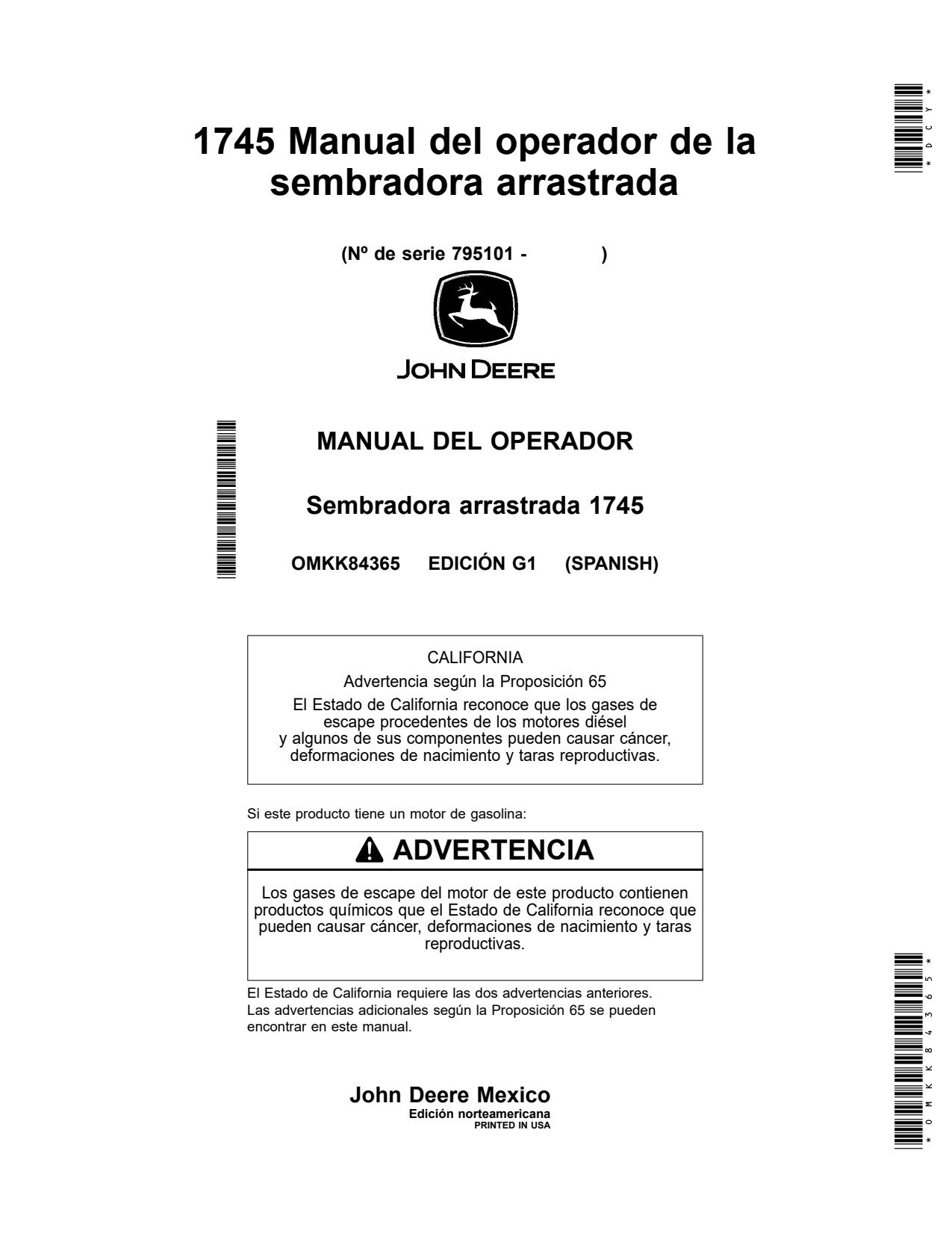 John Deere 1745 Drawn Planter Operator Manual OMKK84365 ES 1 John Deere 1745 Drawn Planter Operator Manual OMKK84365 ES