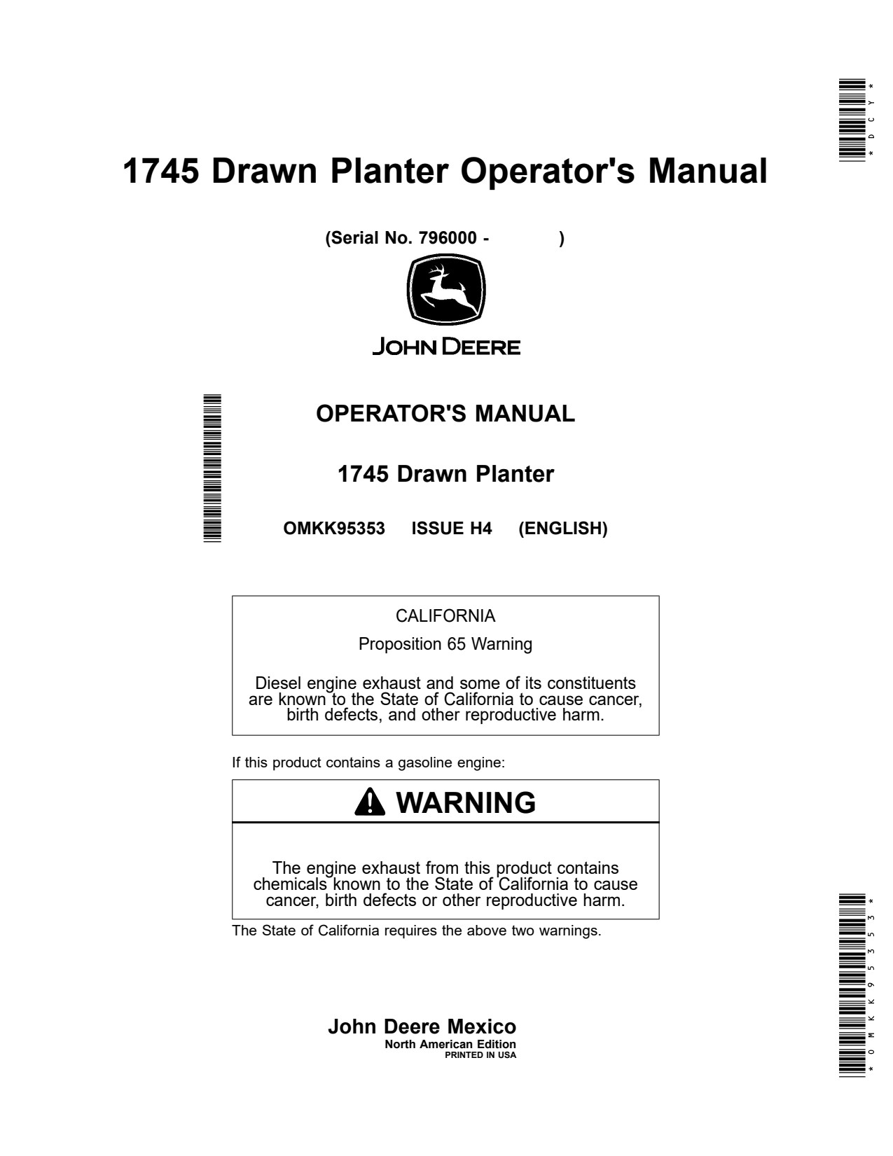 John Deere 1745 Drawn Planter Operator Manual OMKK95353 1 John Deere 1745 Drawn Planter Operator Manual OMKK95353