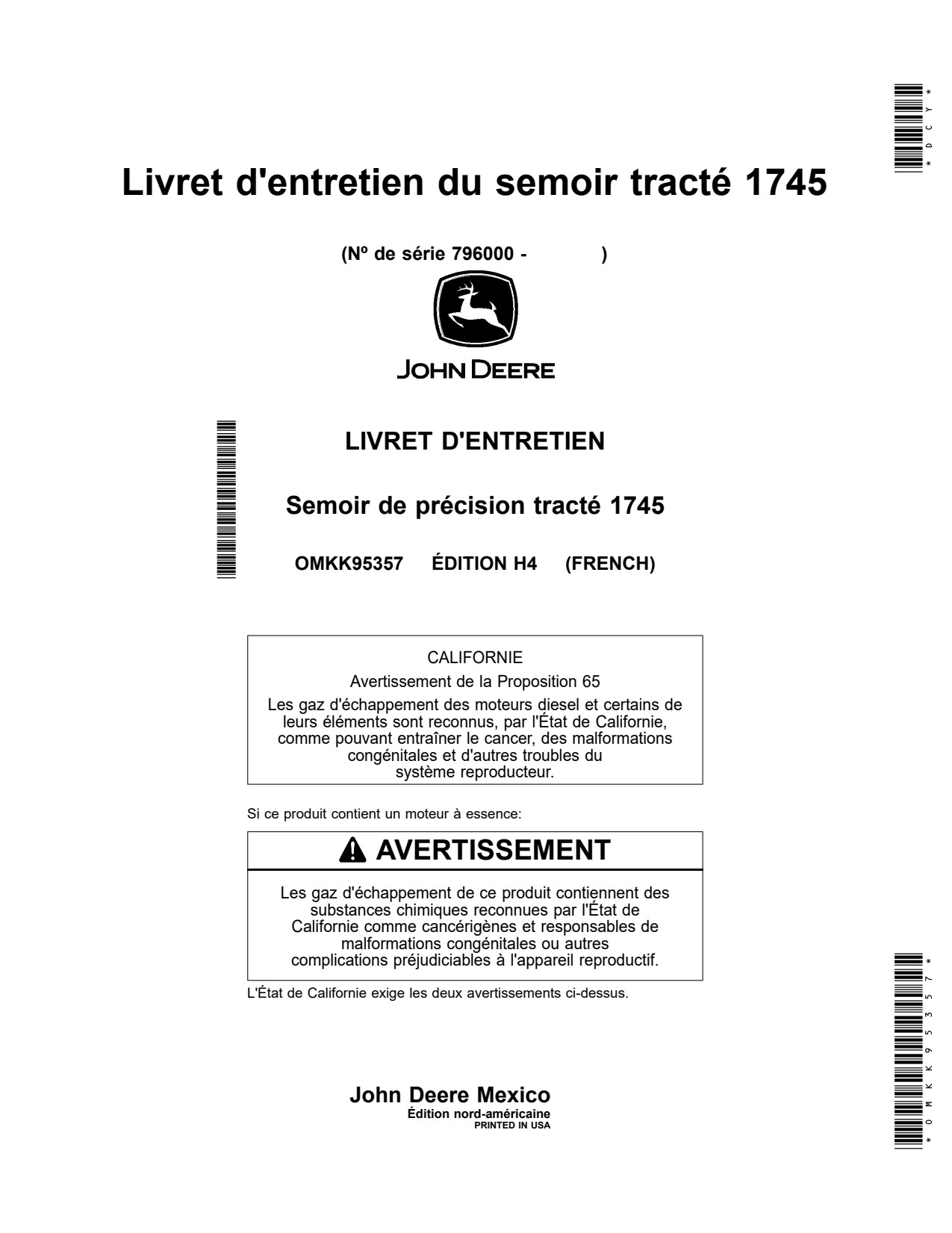 John Deere 1745 Drawn Planter Operator Manual OMKK95357 FR 1 John Deere 1745 Drawn Planter Operator Manual OMKK95357 FR