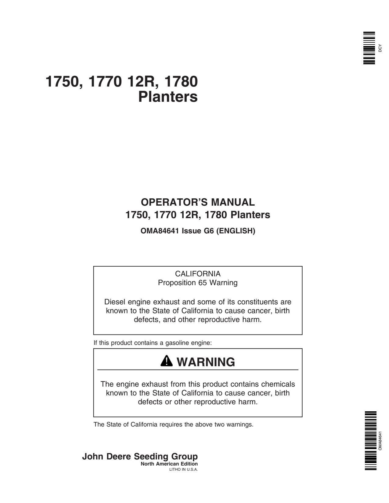John Deere 1750 1780 1770 -12R Drawn Planter Operator Manual OMA84641 1 John Deere 1750 1780 1770 -12R Drawn Planter Operator Manual OMA84641