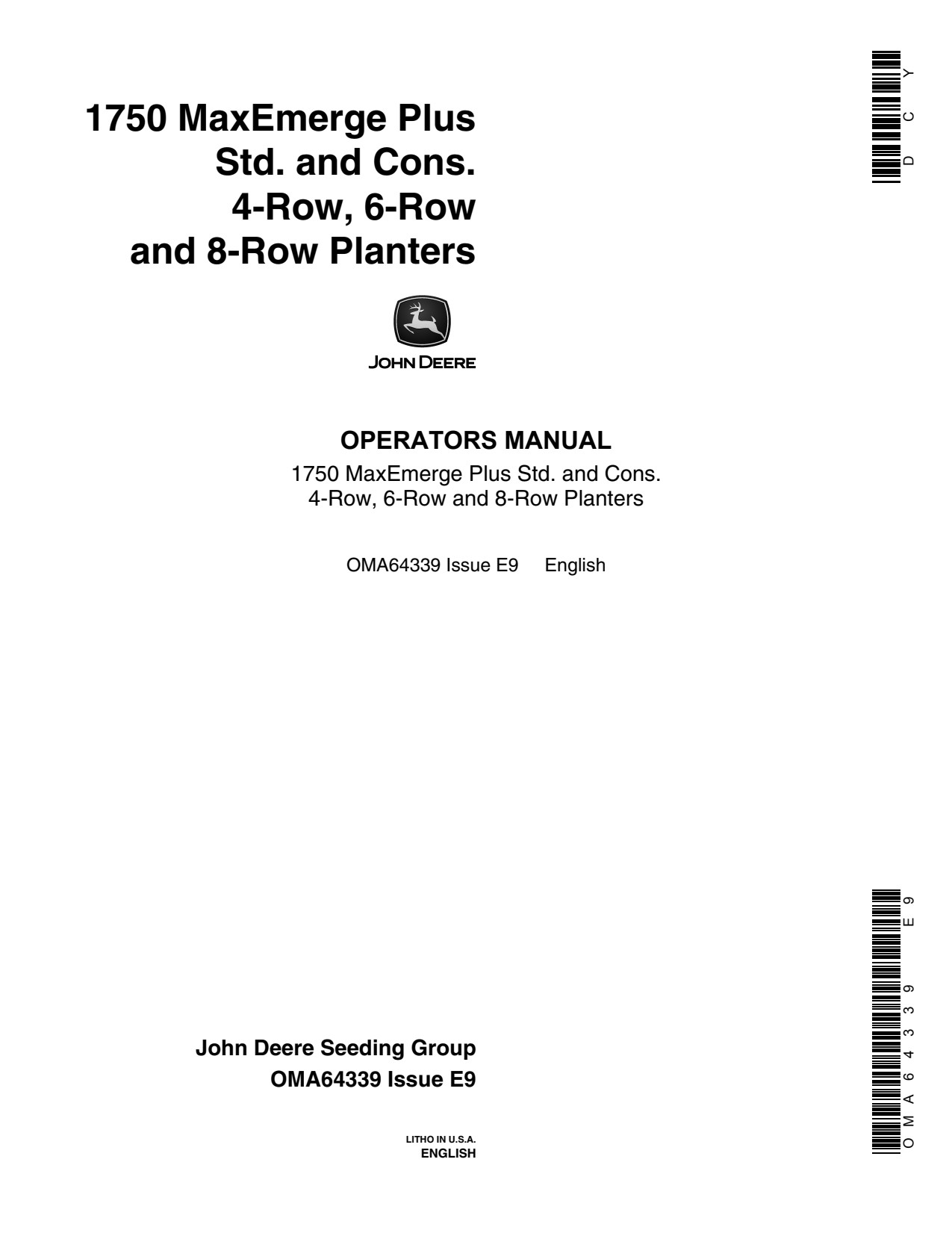 John Deere 1750 4R 6N 6W 8N Row Planter Operator Manual OMA64339 1 John Deere 1750 4R 6N 6W 8N Row Planter Operator Manual OMA64339