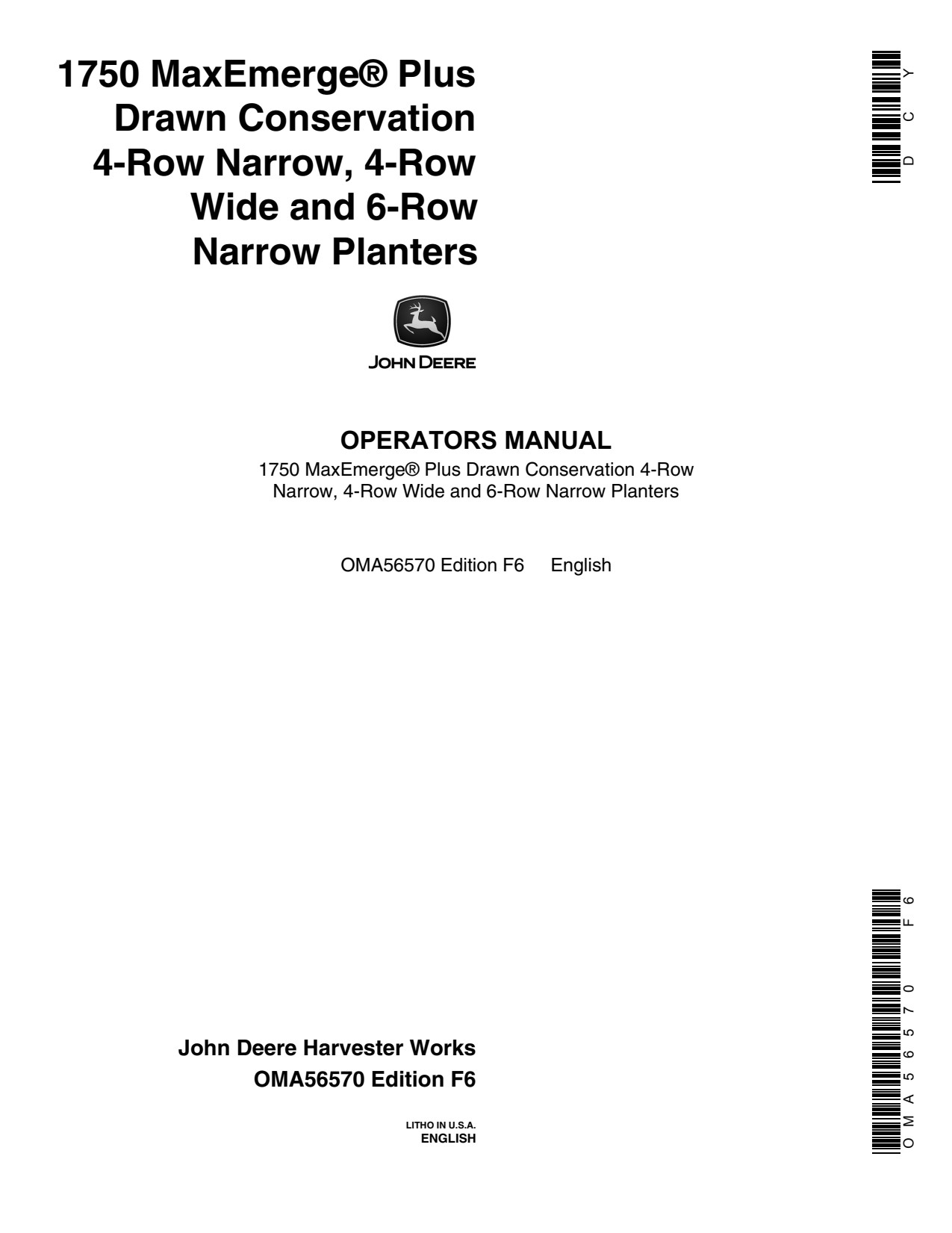 John Deere 1750 4RN 4RW 6RN Row Narrow Planter Operator Manual OMA56570 1 John Deere 1750 4RN 4RW 6RN Row Narrow Planter Operator Manual OMA56570