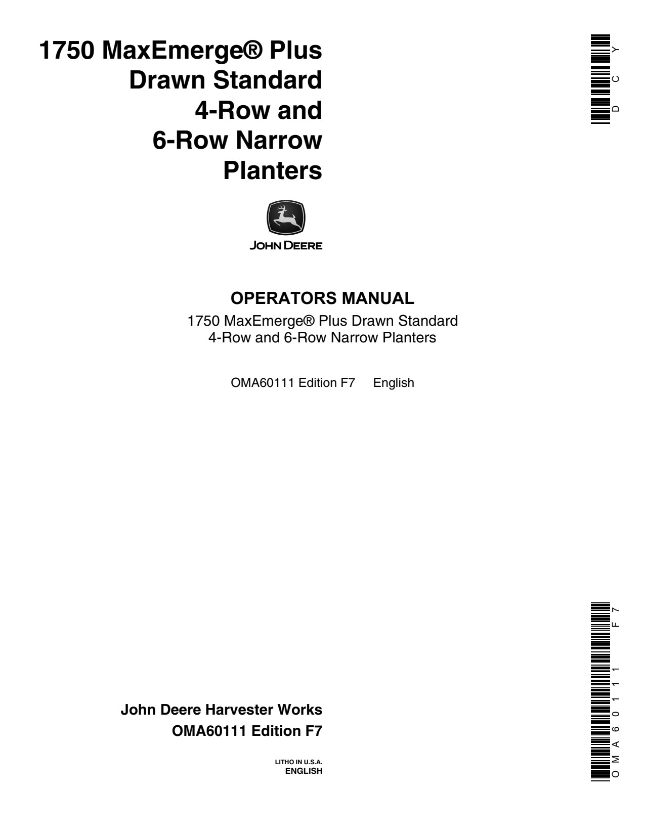 John Deere 1750 4RN 4RW 6RN Row Narrow Planter Operator Manual OMA60111 1 John Deere 1750 4RN 4RW 6RN Row Narrow Planter Operator Manual OMA60111