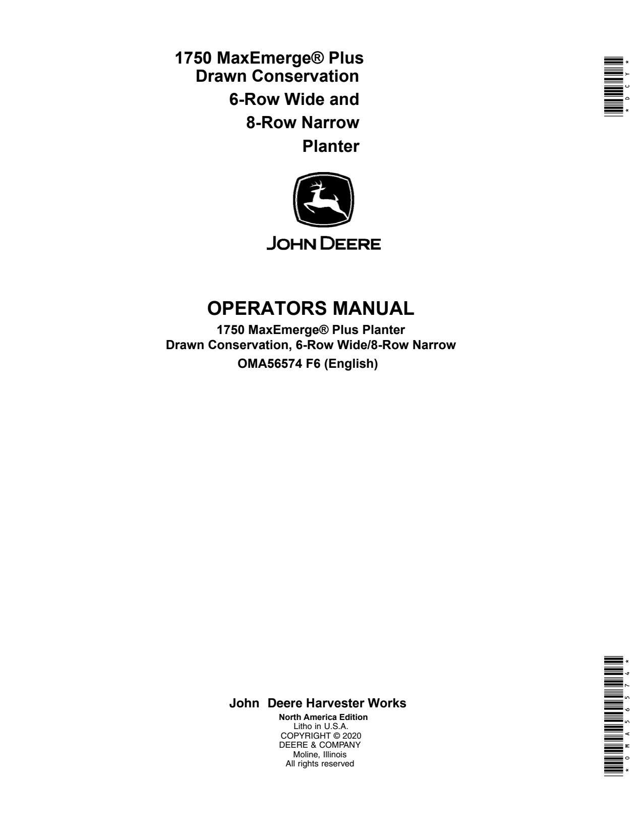 John Deere 1750 6RW - 8RN AND8 Row Narrow Planter Operator Manual OMA56574 1 John Deere 1750 6RW - 8RN AND8 Row Narrow Planter Operator Manual OMA56574