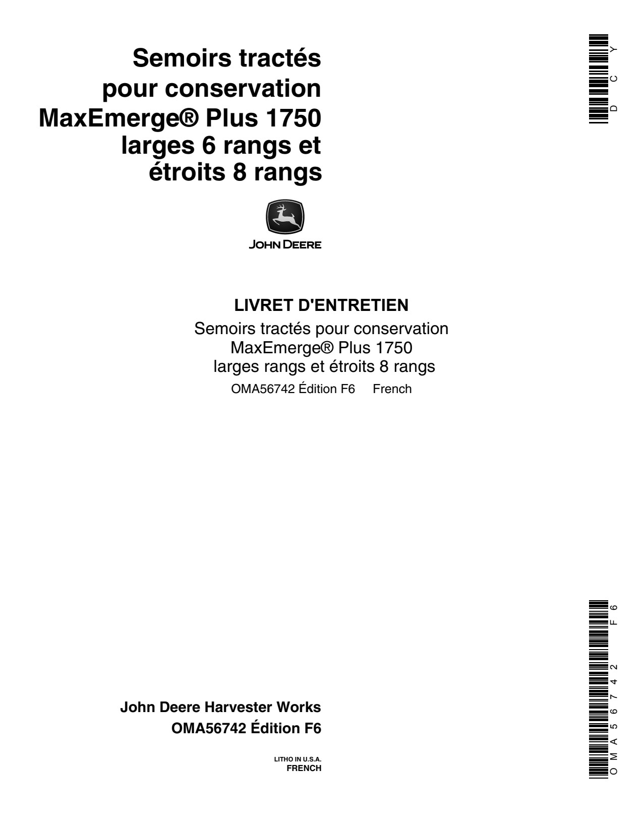 John Deere 1750 6RW 8RN Row Narrow Planter Operator Manual OMA56742 FR 1 John Deere 1750 6RW 8RN Row Narrow Planter Operator Manual OMA56742 FR
