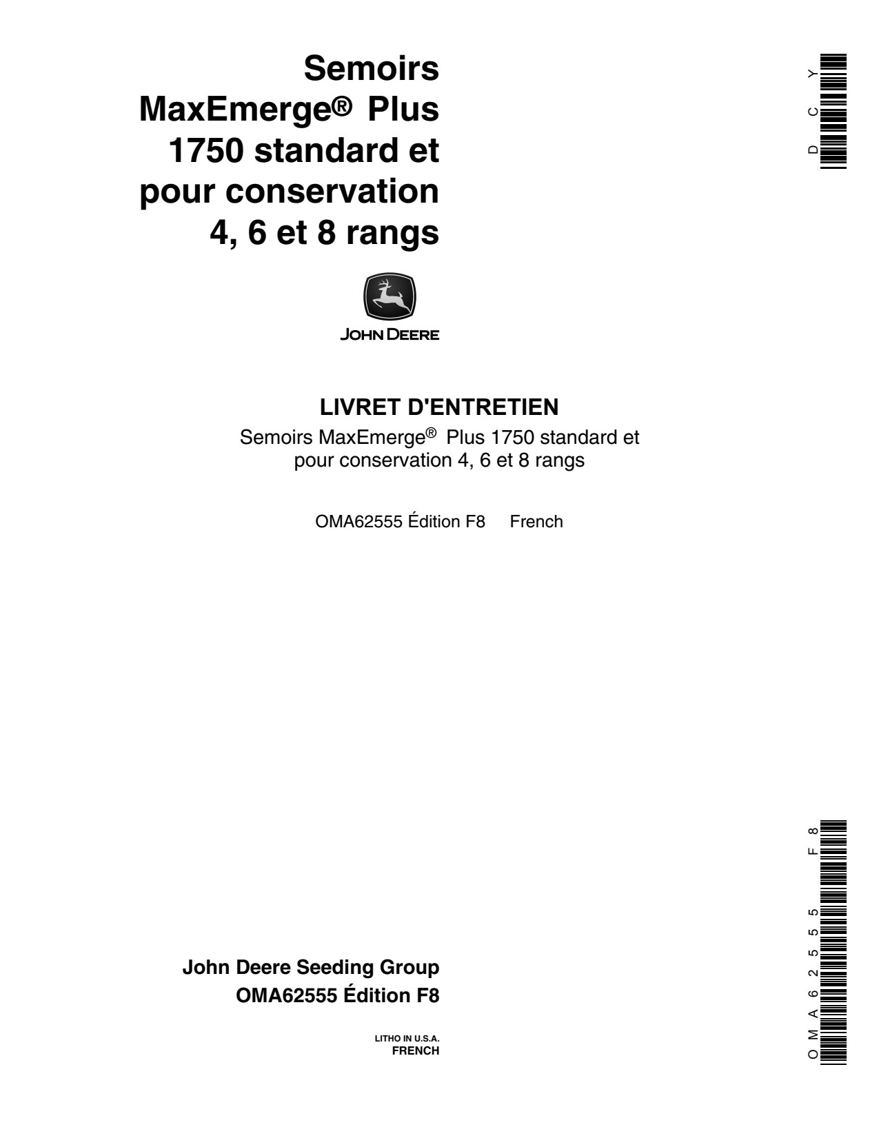 John Deere 1750 Planter Operator Manual OMA62555 FR 1 John Deere 1750 Planter Operator Manual OMA62555 FR