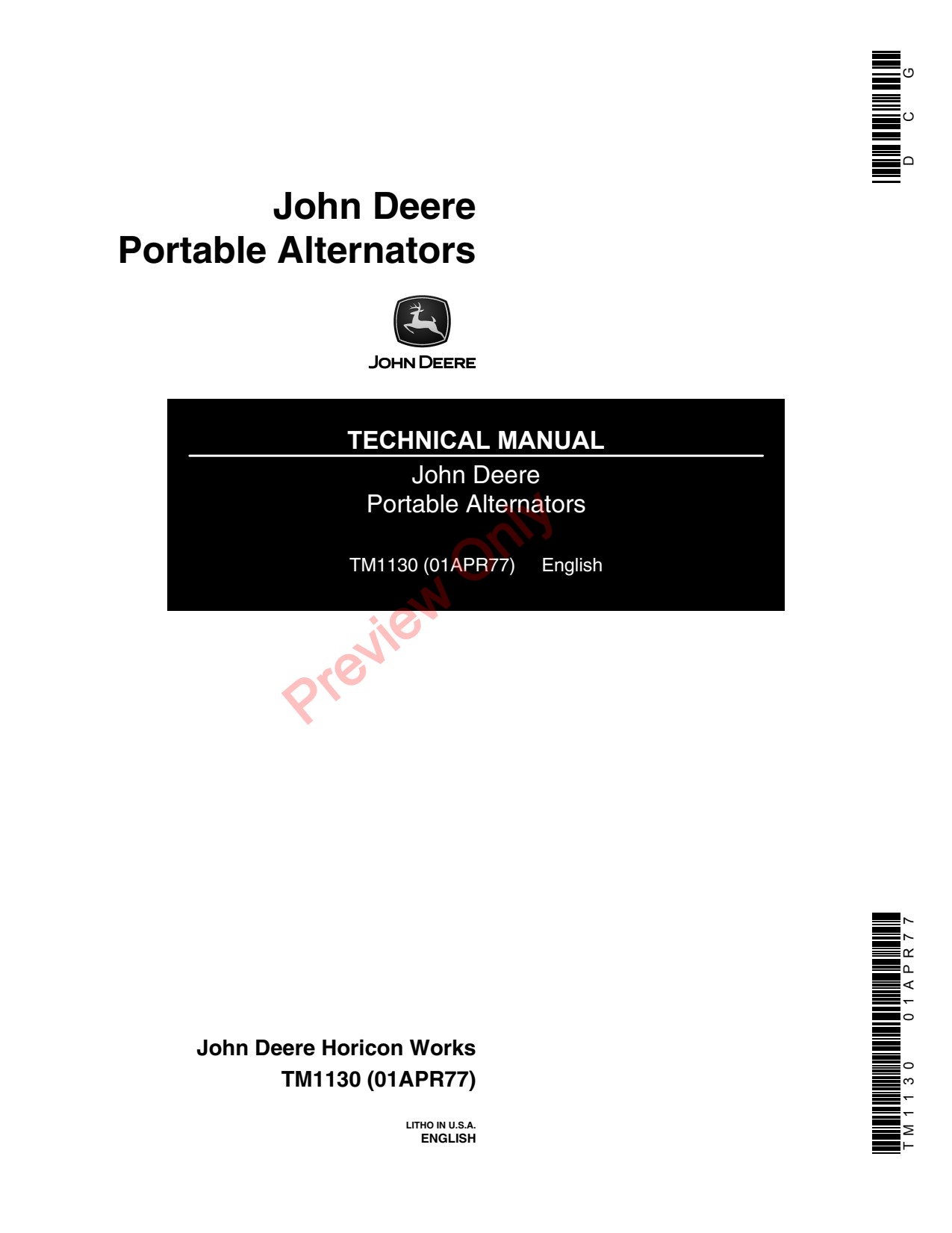 John Deere 1750W 3000W 4000W 5000W Portable Alternator Technical Manual TM1130 1 John Deere 1750W 3000W 4000W 5000W Portable Alternator Technical Manual TM1130