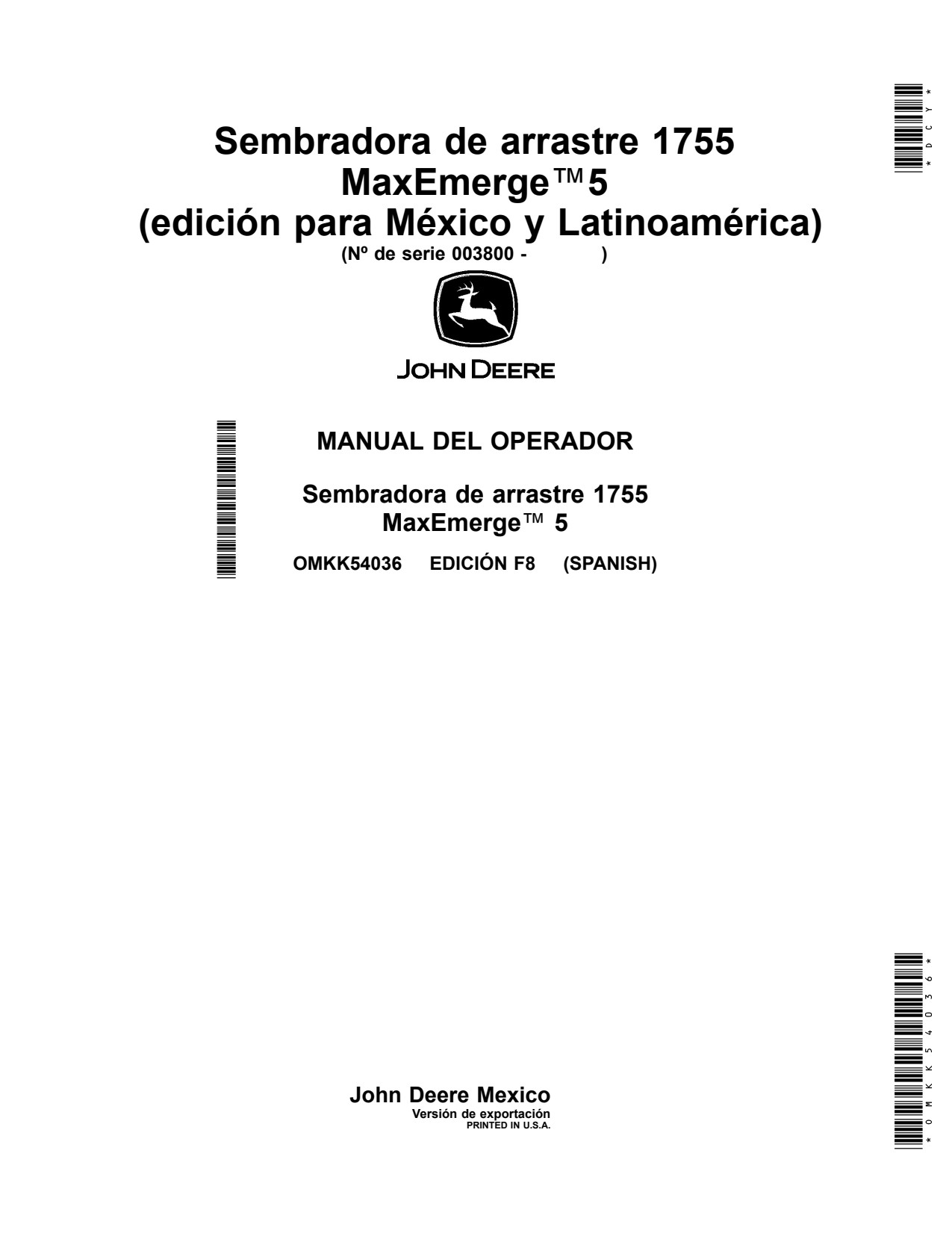 John Deere 1755 Planter Operator Manual OMKK54036 ES 1 John Deere 1755 Planter Operator Manual OMKK54036 ES