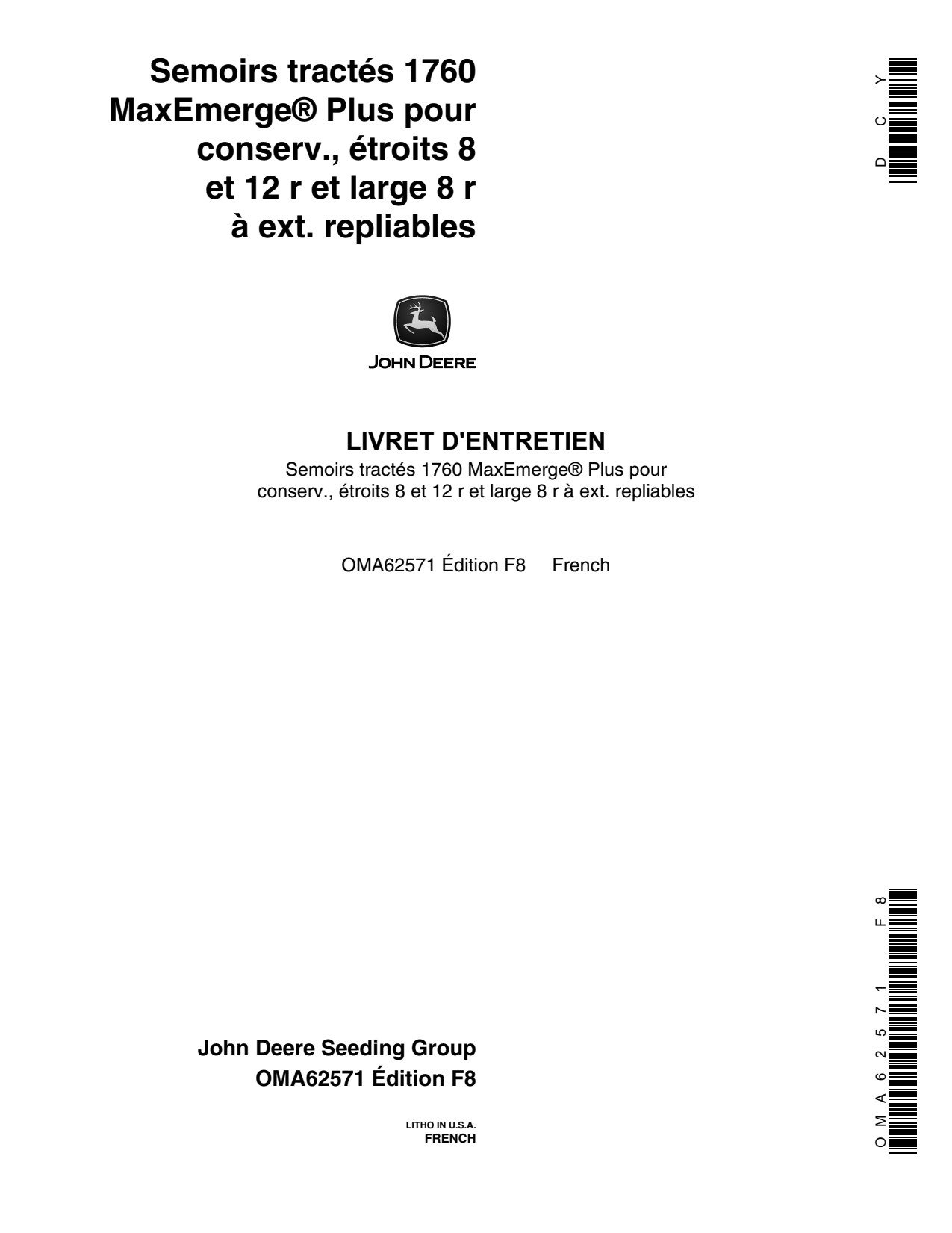 John Deere 1760 12 Wing-fold Planter Operator Manual OMA62571 FR 1 John Deere 1760 12 Wing-fold Planter Operator Manual OMA62571 FR