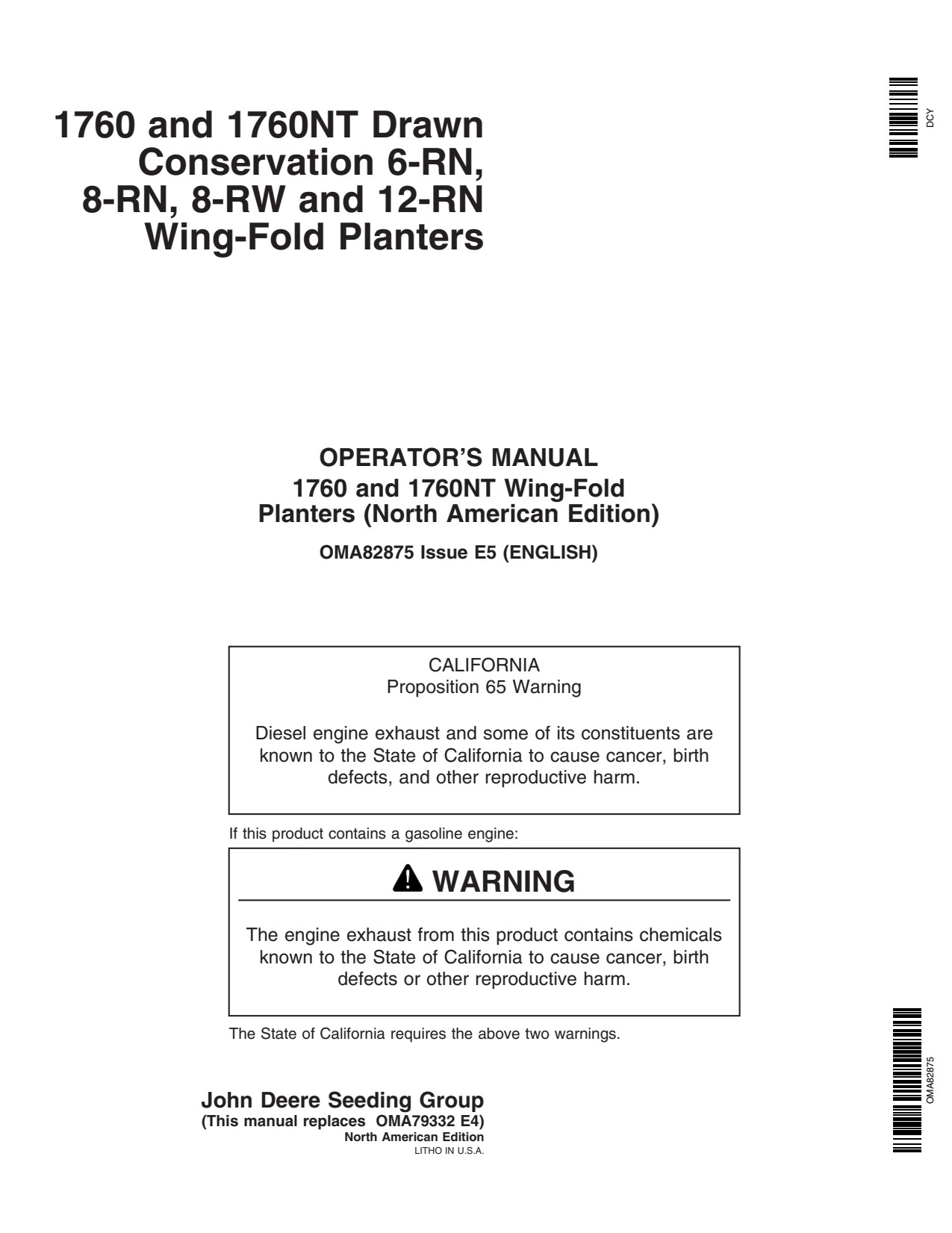 John Deere 1760 1760NT Drawn Planter Operator Manual OMA82875 1 John Deere 1760 1760NT Drawn Planter Operator Manual OMA82875