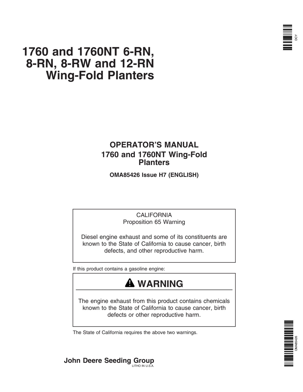 John Deere 1760 1760NT Planter Operator Manual OMA85426 1 John Deere 1760 1760NT Planter Operator Manual OMA85426