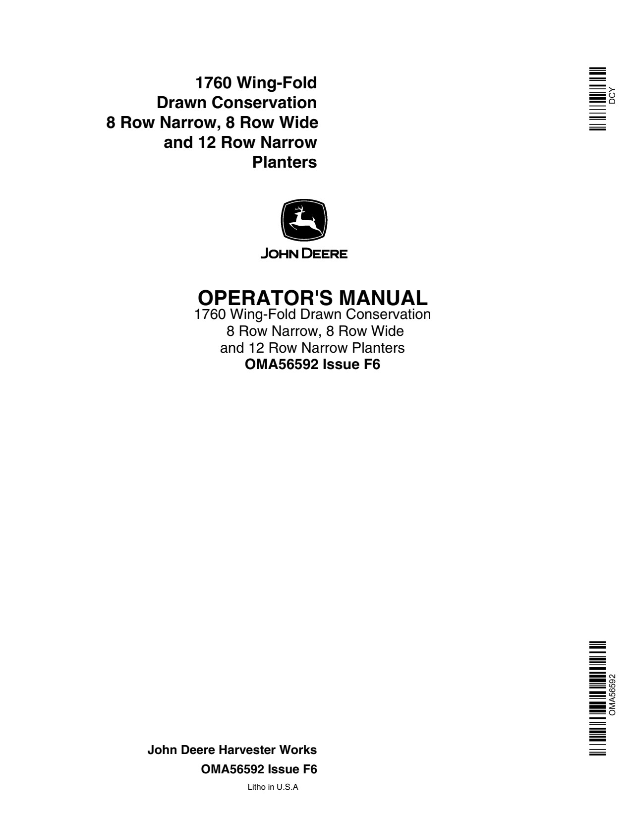 John Deere 1760 Row Narrow Planter Operator Manual OMA56592 1 John Deere 1760 Row Narrow Planter Operator Manual OMA56592