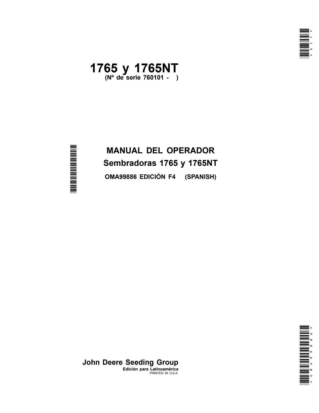 John Deere 1765 1765NT Air Hoe Drill Operator Manual OMA99886 ES 1 John Deere 1765 1765NT Air Hoe Drill Operator Manual OMA99886 ES