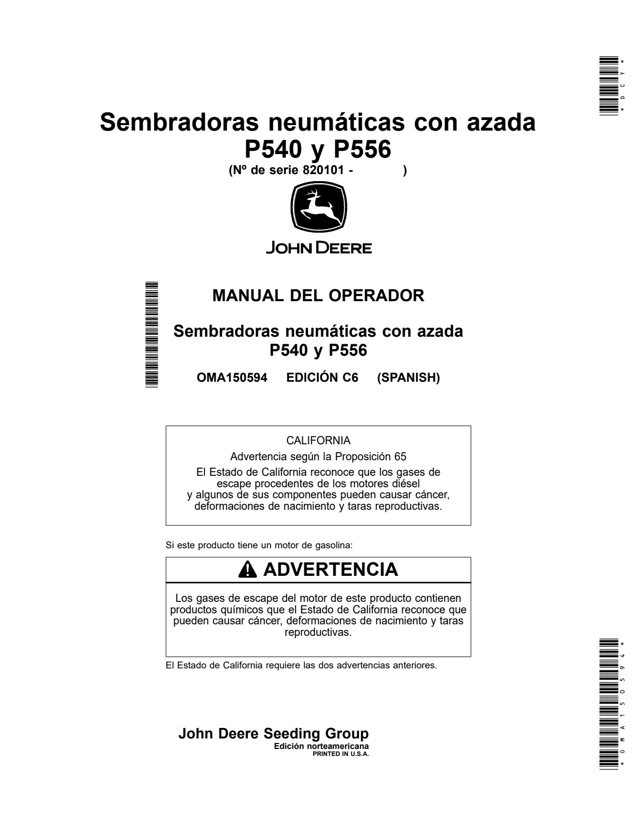 John Deere 1765 1765NT P540 P556AIR Air Hoe Drill Operator Manual OMA150594 ES 1 John Deere 1765 1765NT P540 P556AIR Air Hoe Drill Operator Manual OMA150594 ES