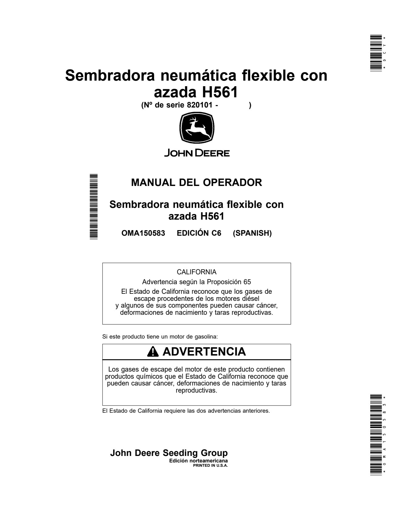 John Deere 1765 H561 Air Hoe Drill Operator Manual OMA150583 ES 1 John Deere 1765 H561 Air Hoe Drill Operator Manual OMA150583 ES