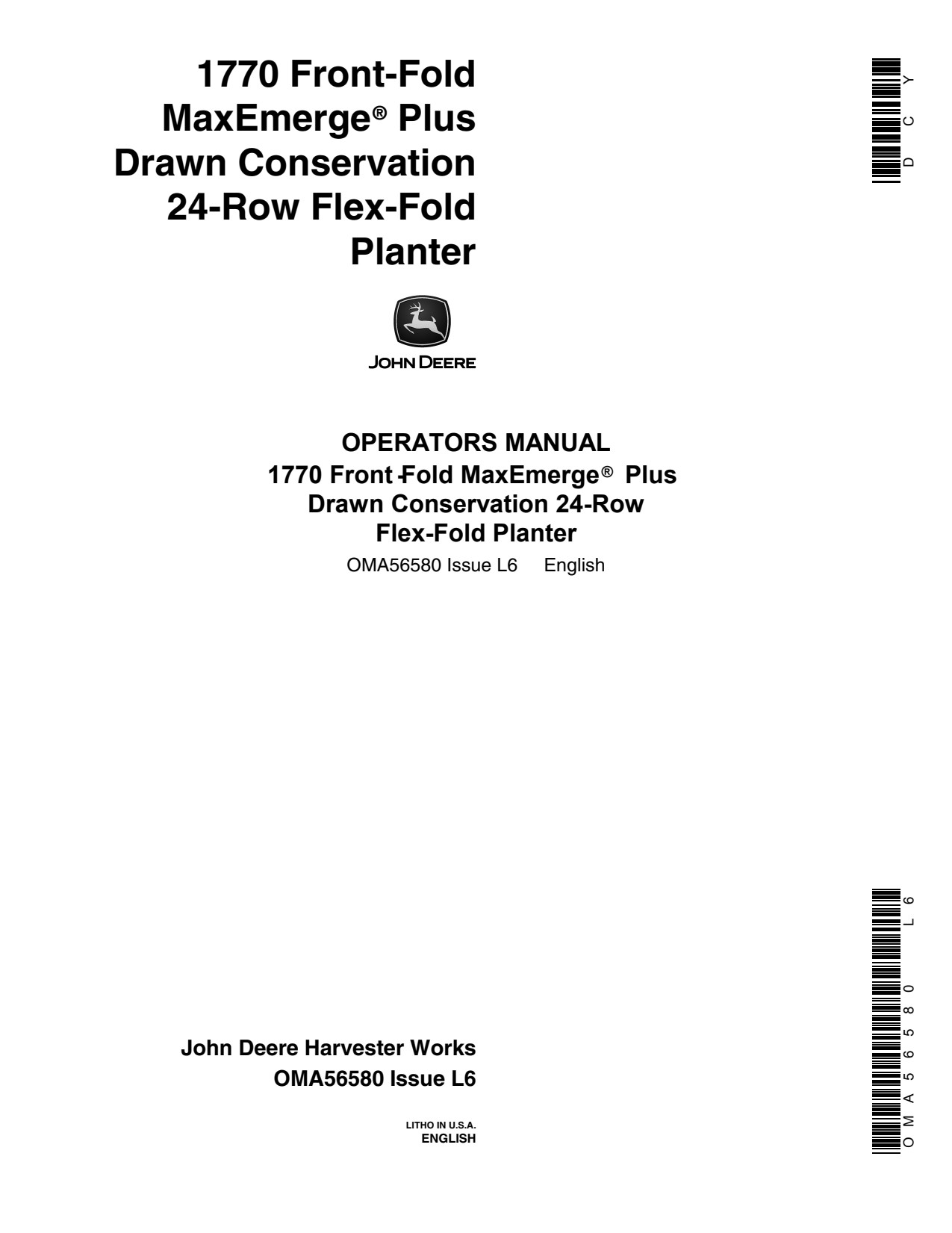 John Deere 1770 Row Flex-fold Planter Operator Manual OMA56580 1 John Deere 1770 Row Flex-fold Planter Operator Manual OMA56580