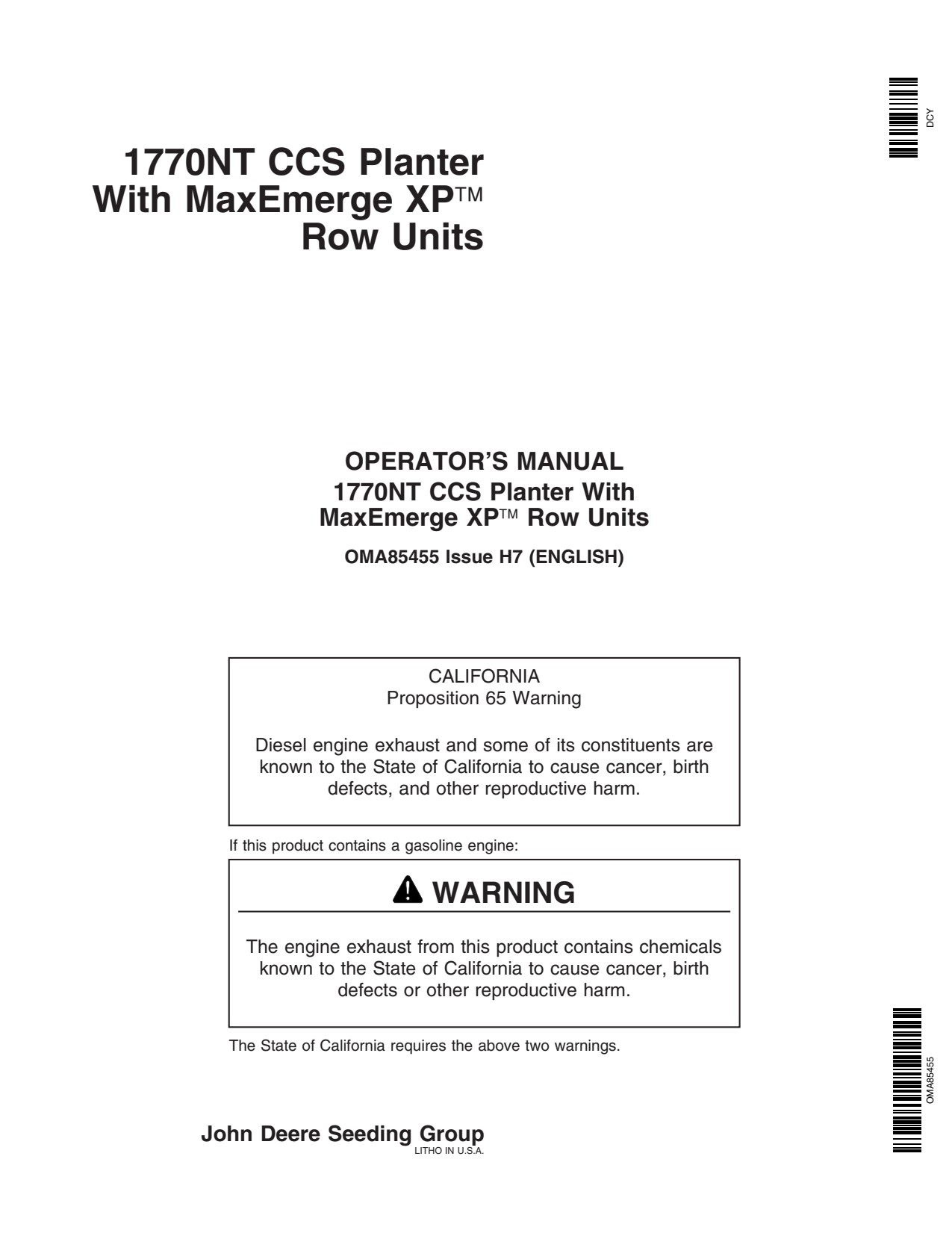 John Deere 1770NT 12 16 24 CCS Planter Operator Manual OMA85455 1 John Deere 1770NT 12 16 24 CCS Planter Operator Manual OMA85455