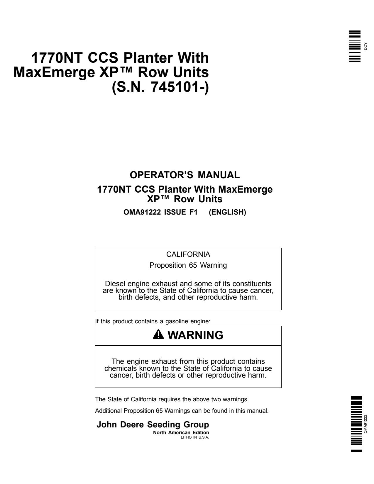 John Deere 1770NT 12 16 24 CCS Planter Operator Manual OMA91222 1 John Deere 1770NT 12 16 24 CCS Planter Operator Manual OMA91222