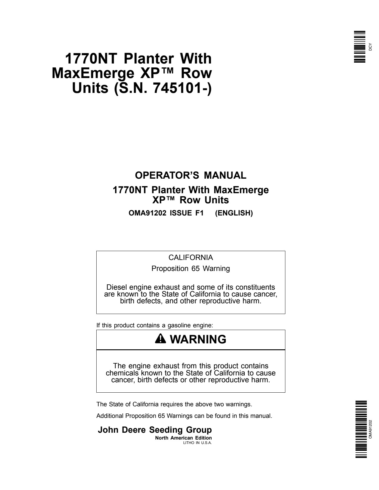 John Deere 1770NT 12 16 24 Row Planter Operator Manual OMA91202 1 John Deere 1770NT 12 16 24 Row Planter Operator Manual OMA91202
