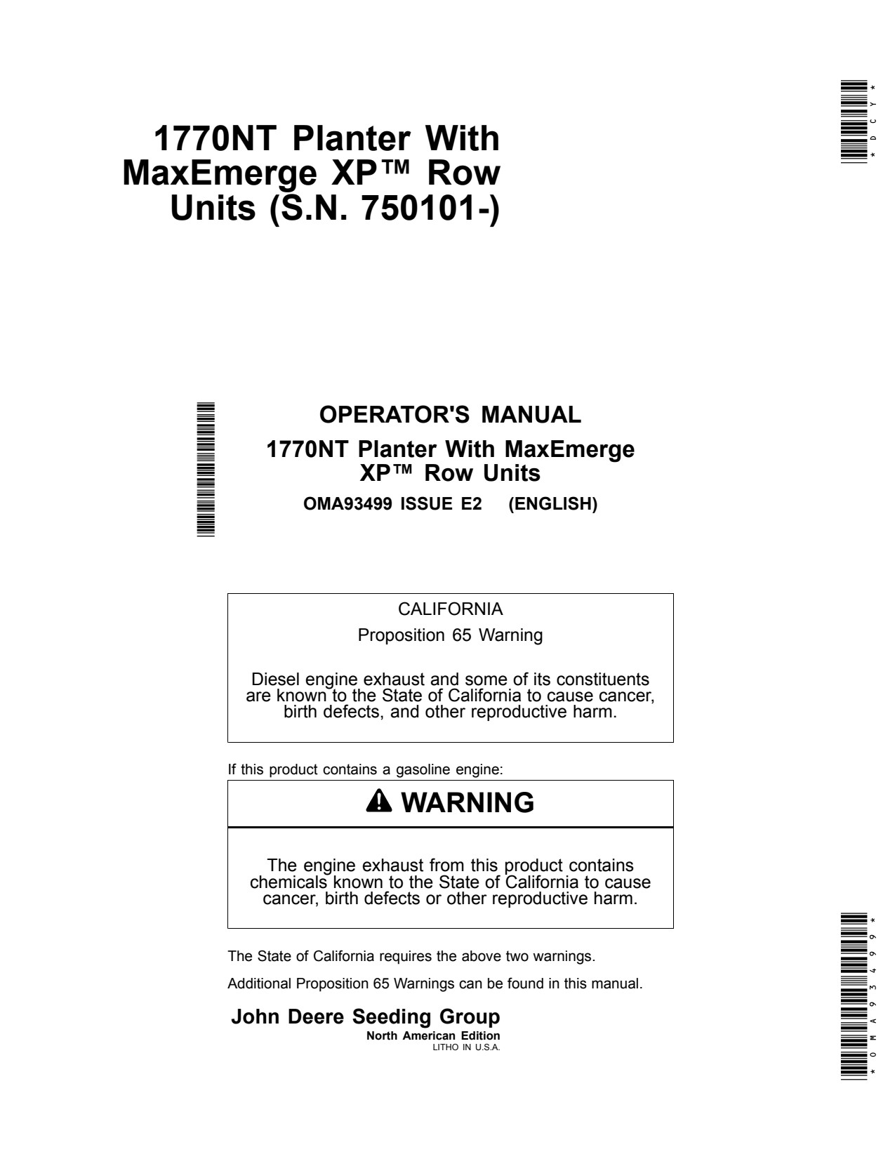 John Deere 1770NT 12 16 24 Row Planter Operator Manual OMA93499 1 John Deere 1770NT 12 16 24 Row Planter Operator Manual OMA93499