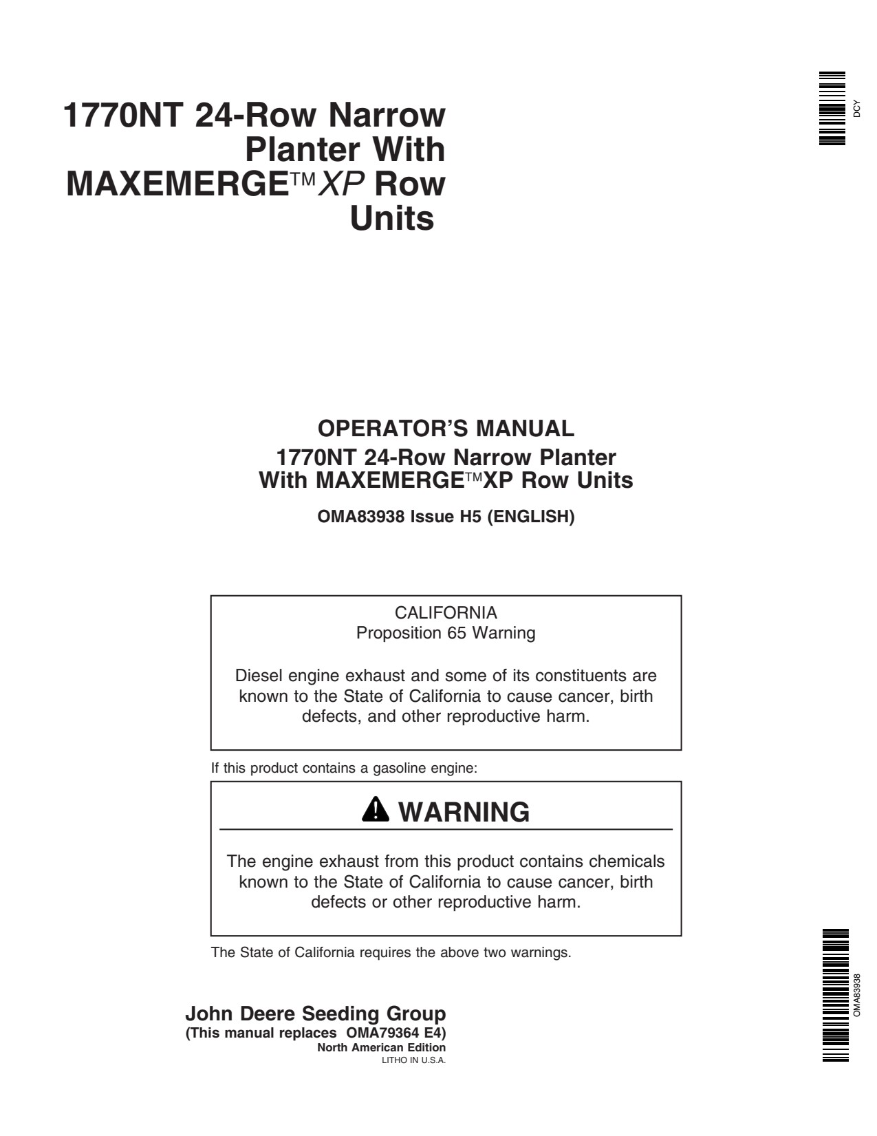 John Deere 1770NT 24 Row MaxEmerge Planter Operator Manual OMA83938 1 John Deere 1770NT 24 Row MaxEmerge Planter Operator Manual OMA83938
