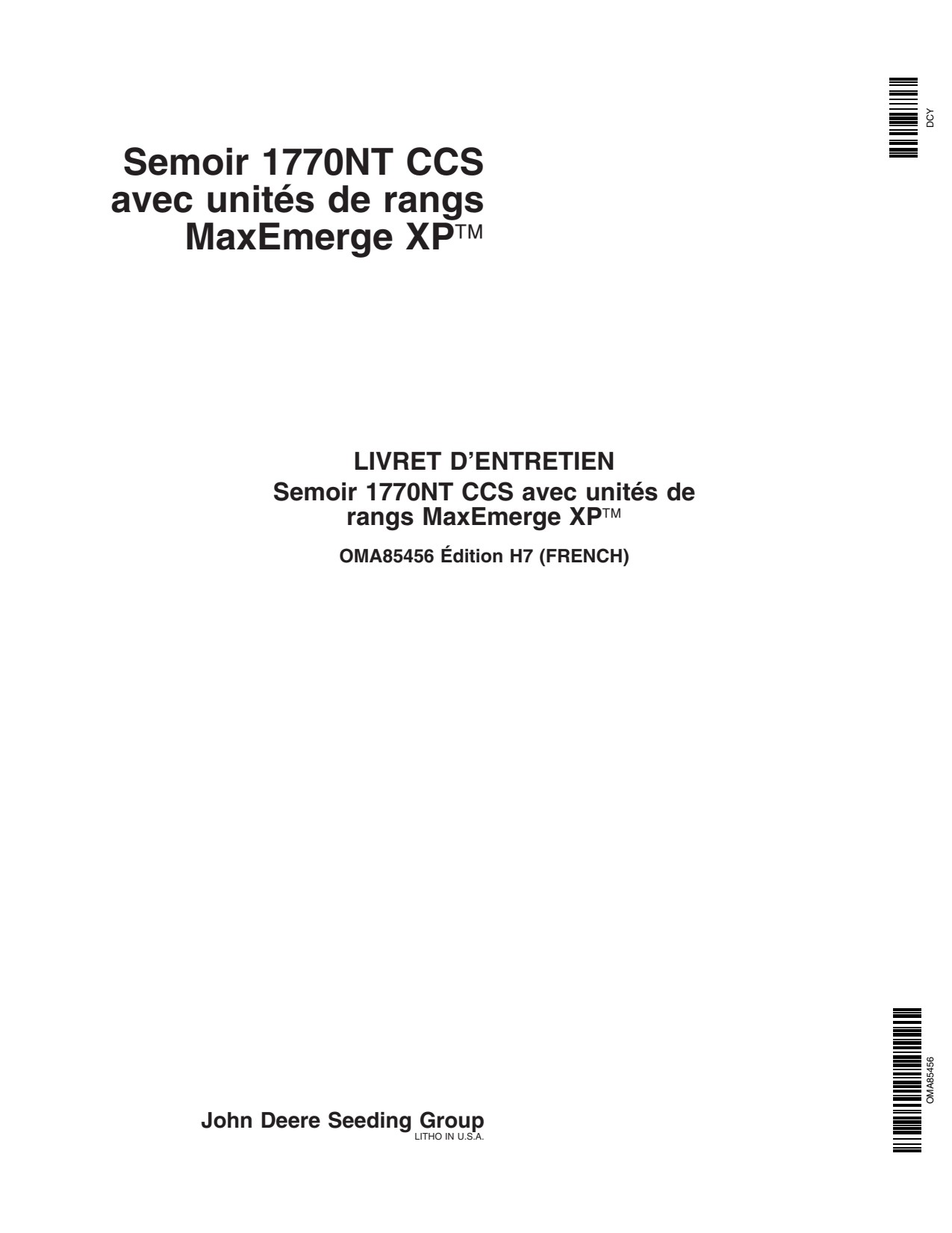 John Deere 1770NT Drawn Planter Operator Manual OMA85456 FR 1 John Deere 1770NT Drawn Planter Operator Manual OMA85456 FR