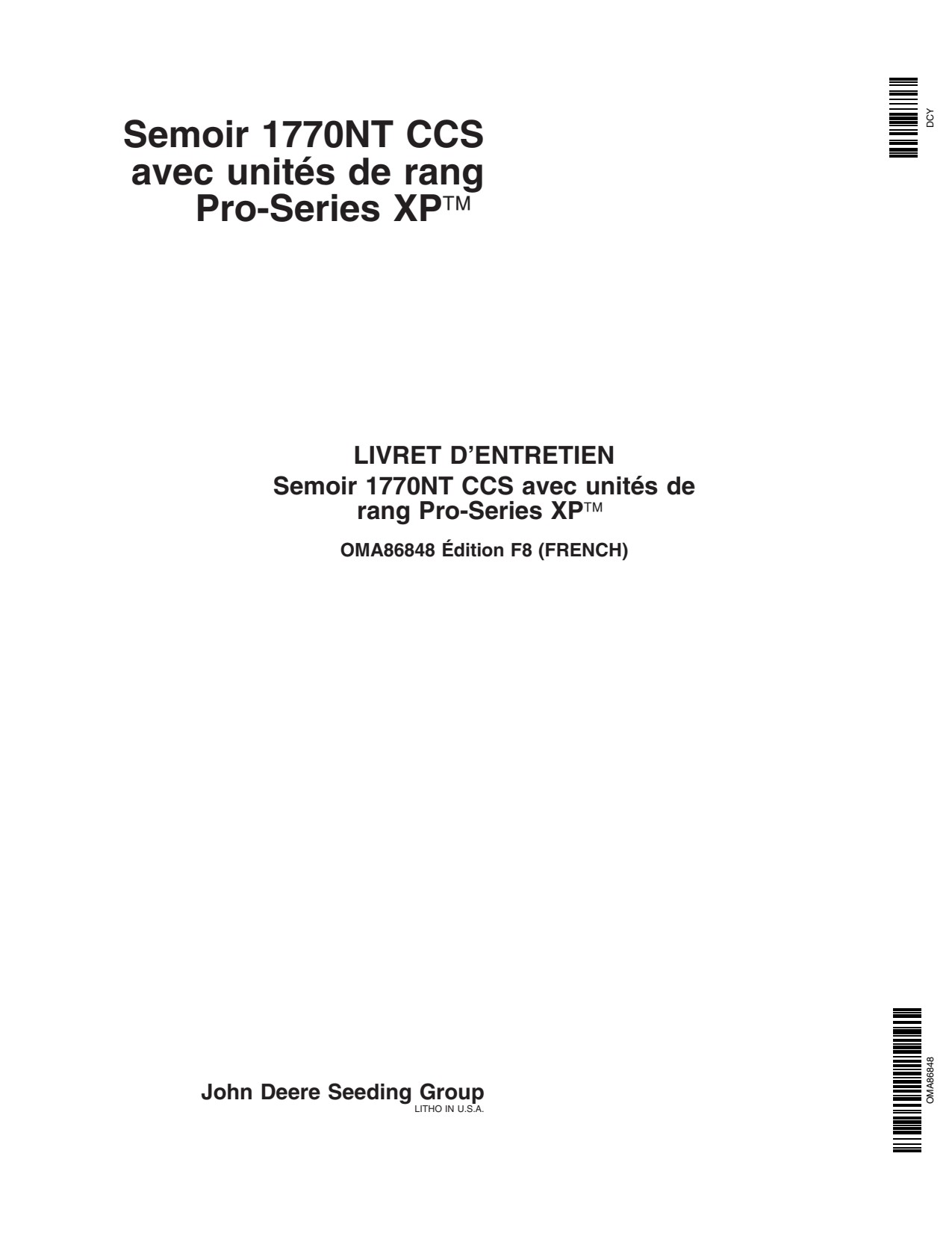 John Deere 1770NT Drawn Planter Operator Manual OMA86848 FR 1 John Deere 1770NT Drawn Planter Operator Manual OMA86848 FR