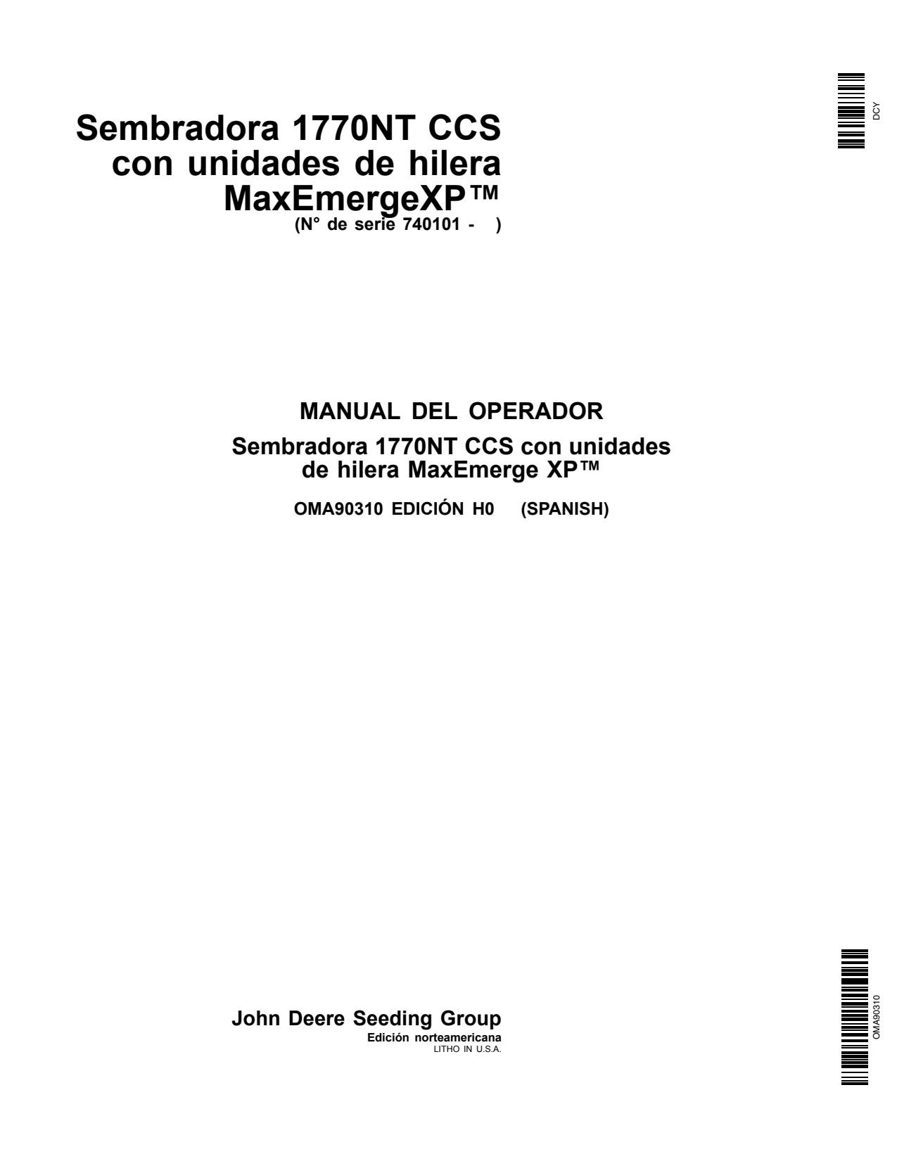 John Deere 1770NT Drawn Planter Operator Manual OMA90310 ES 1 John Deere 1770NT Drawn Planter Operator Manual OMA90310 ES