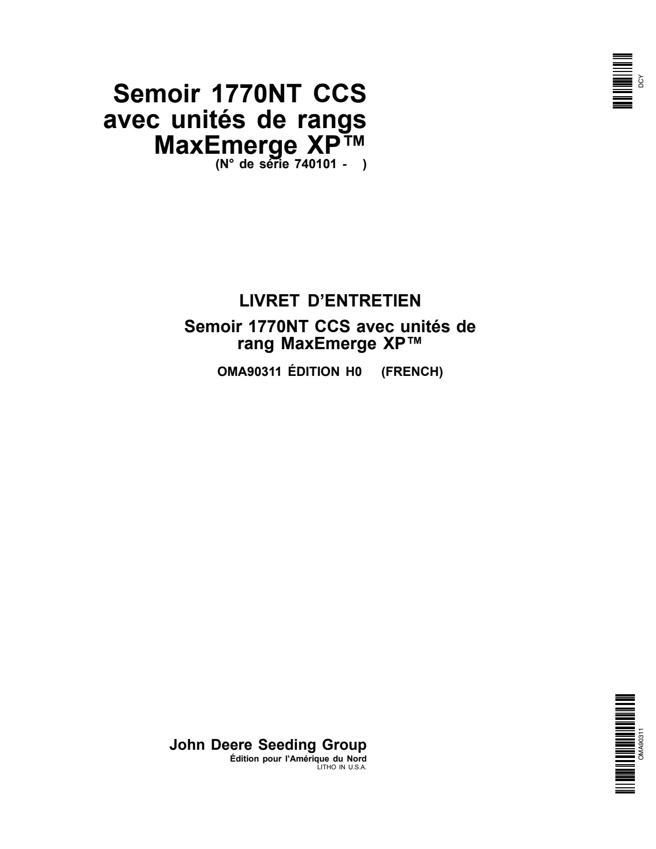 John Deere 1770NT Drawn Planter Operator Manual OMA90311 FR 1 John Deere 1770NT Drawn Planter Operator Manual OMA90311 FR