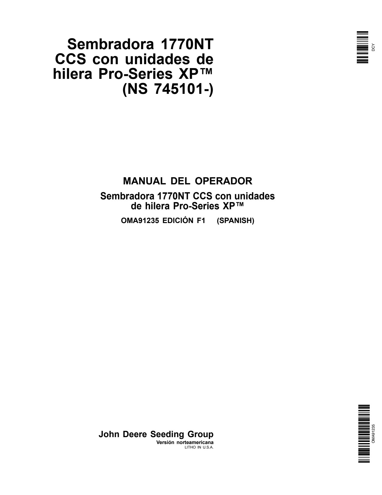 John Deere 1770NT Drawn Planter Operator Manual OMA91235 ES 1 John Deere 1770NT Drawn Planter Operator Manual OMA91235 ES
