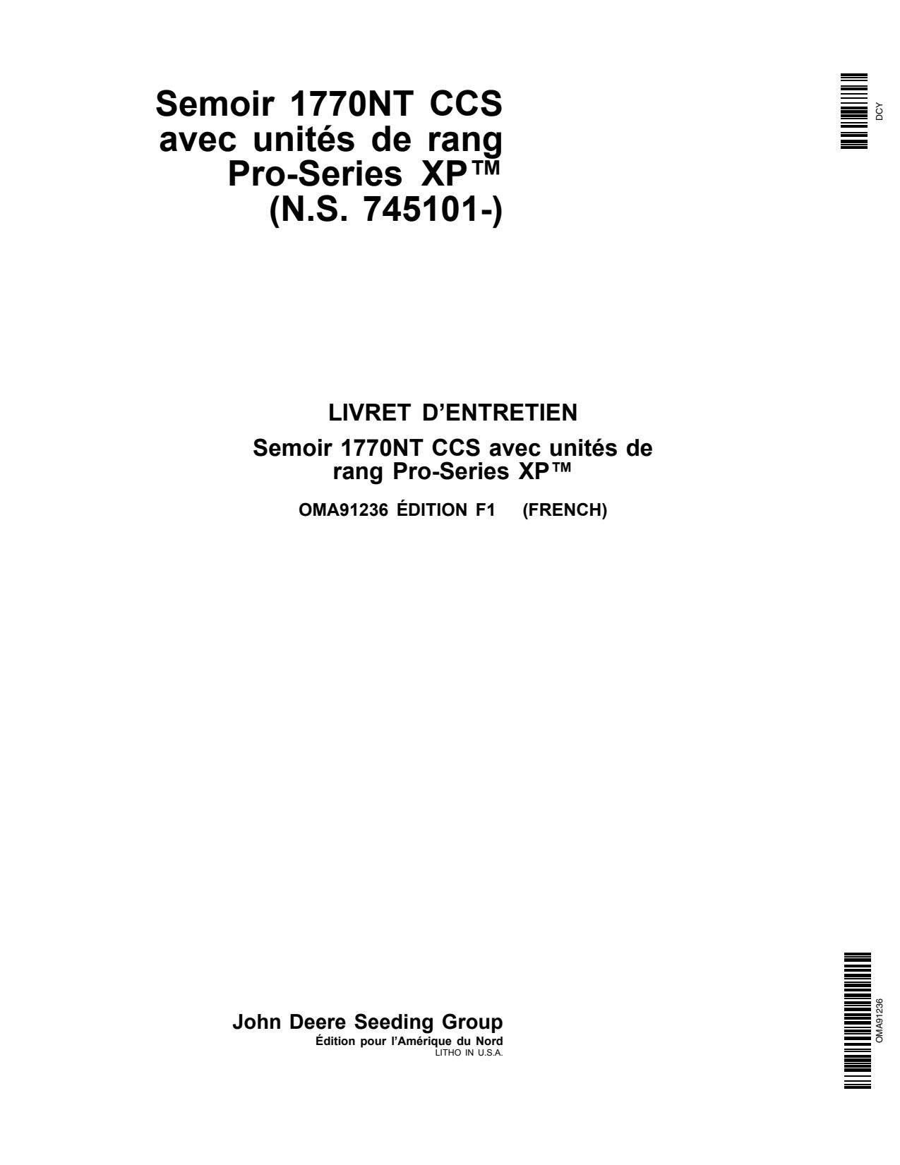 John Deere 1770NT Drawn Planter Operator Manual OMA91236 FR 1 John Deere 1770NT Drawn Planter Operator Manual OMA91236 FR