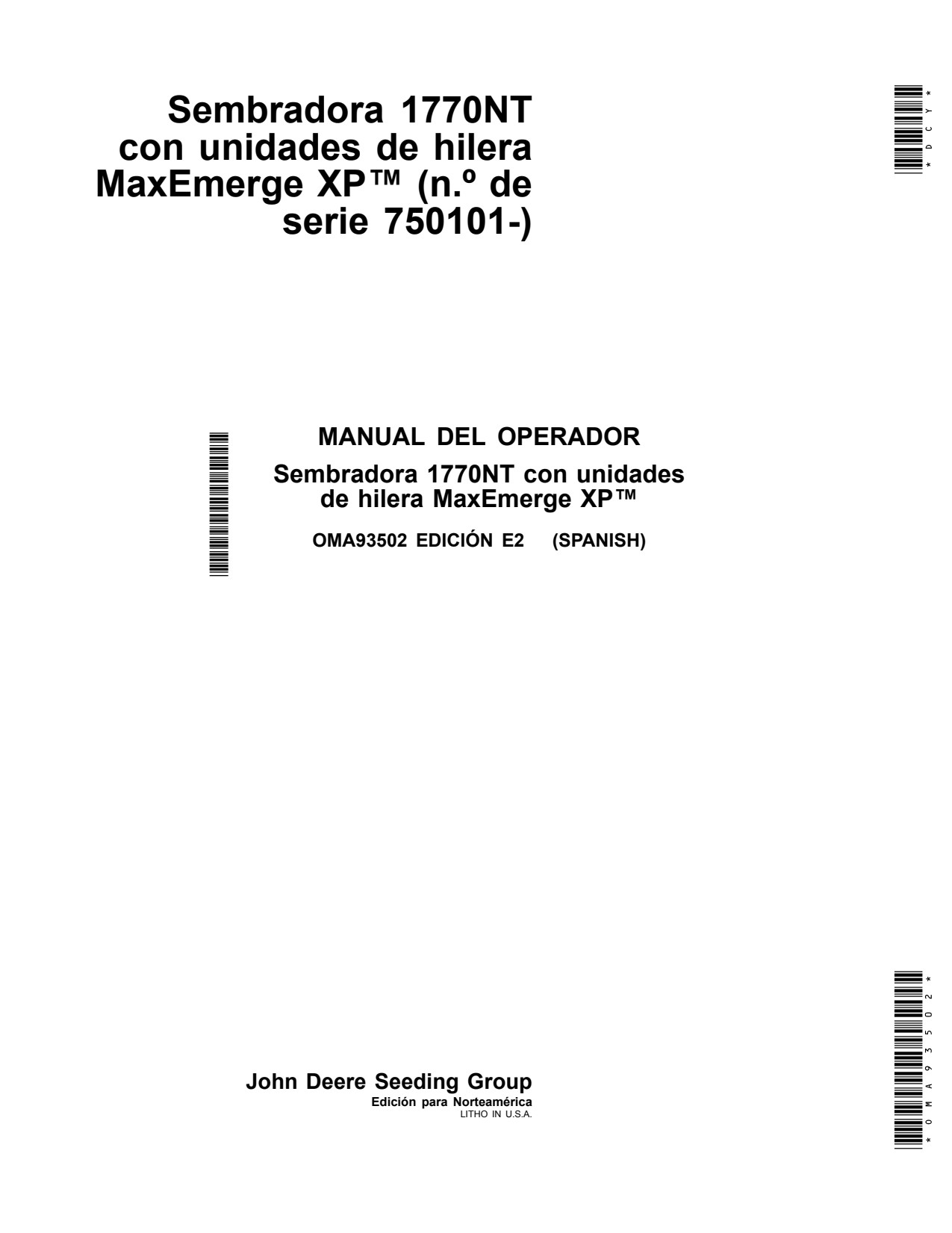 John Deere 1770NT Drawn Planter Operator Manual OMA93502 ES 1 John Deere 1770NT Drawn Planter Operator Manual OMA93502 ES