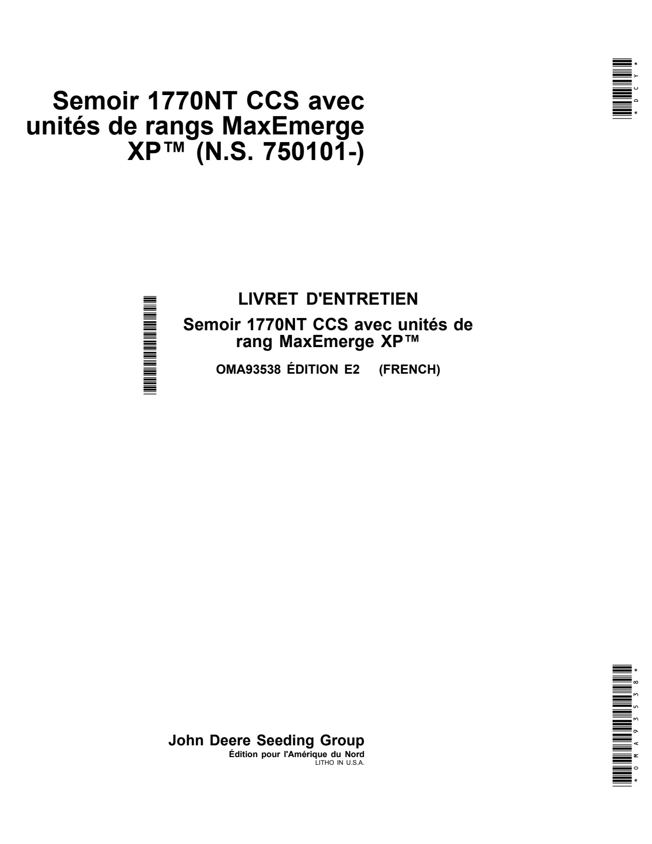 John Deere 1770NT Drawn Planter Operator Manual OMA93538 FR 1 John Deere 1770NT Drawn Planter Operator Manual OMA93538 FR