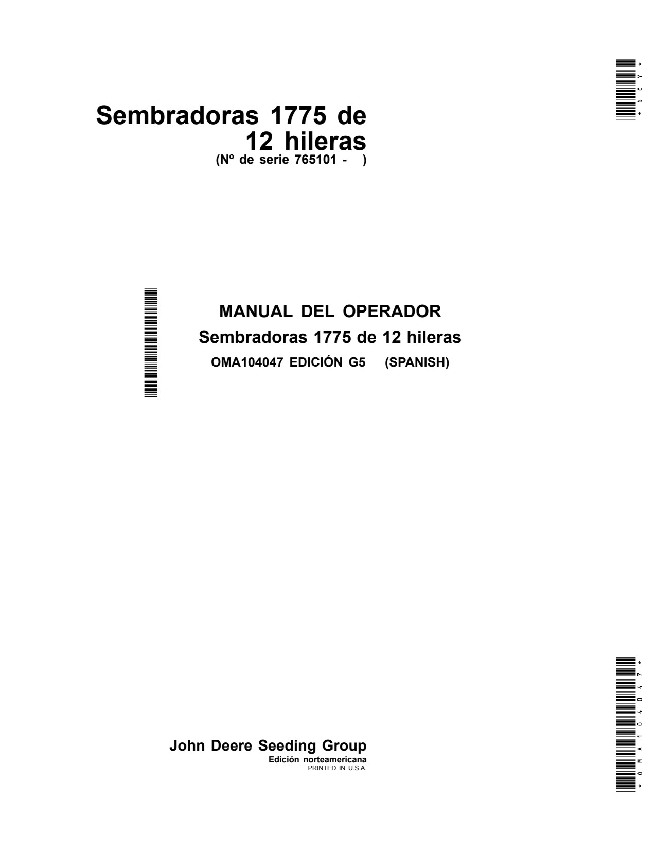 John Deere 1775 12 Row Planter Operator Manual OMA104047 ES 1 John Deere 1775 12 Row Planter Operator Manual OMA104047 ES