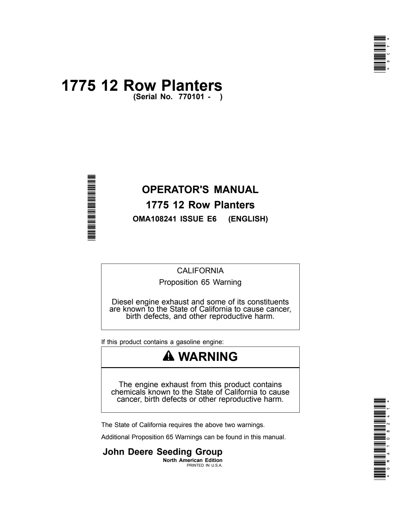 John Deere 1775 12 Row Planter Operator Manual OMA108241 1 John Deere 1775 12 Row Planter Operator Manual OMA108241