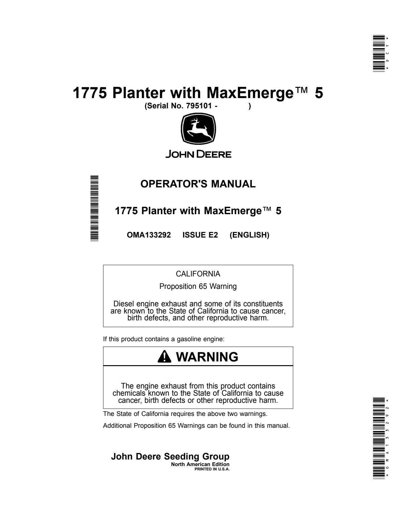 John Deere 1775 Planter Operator Manual OMA133292 1 John Deere 1775 Planter Operator Manual OMA133292