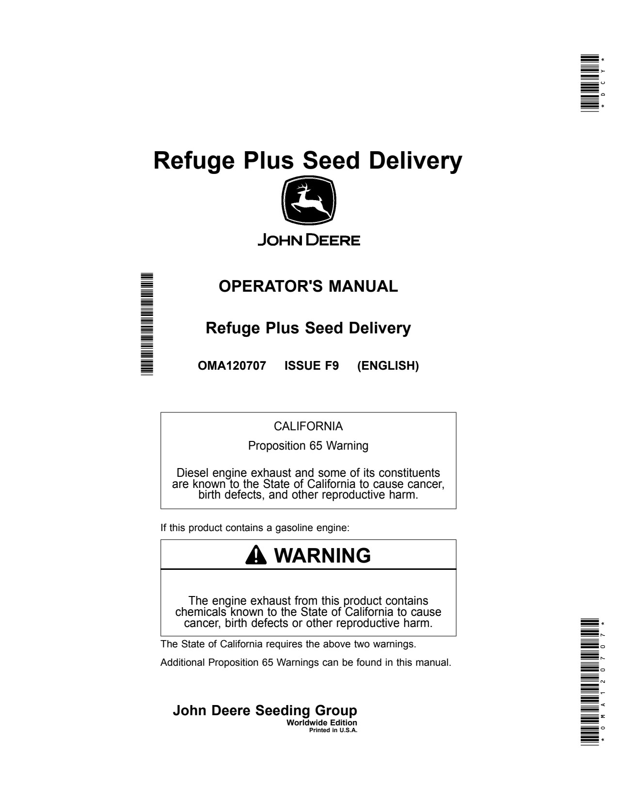 John Deere 1775NT 12-Row 16-Row 24-Row DB90 54 row DB80 48 DB88 DB60 24 36ROW DB44 DB66 36 47ROW 32 DB58 47 Bauer Planter Operator Manual OMA120707 1 John Deere 1775NT 12-Row 16-Row 24-Row DB90 54 row DB80 48 DB88 DB60 24 36ROW DB44 DB66 36 47ROW 32 DB58 47 Bauer Planter Operator Manual OMA120707