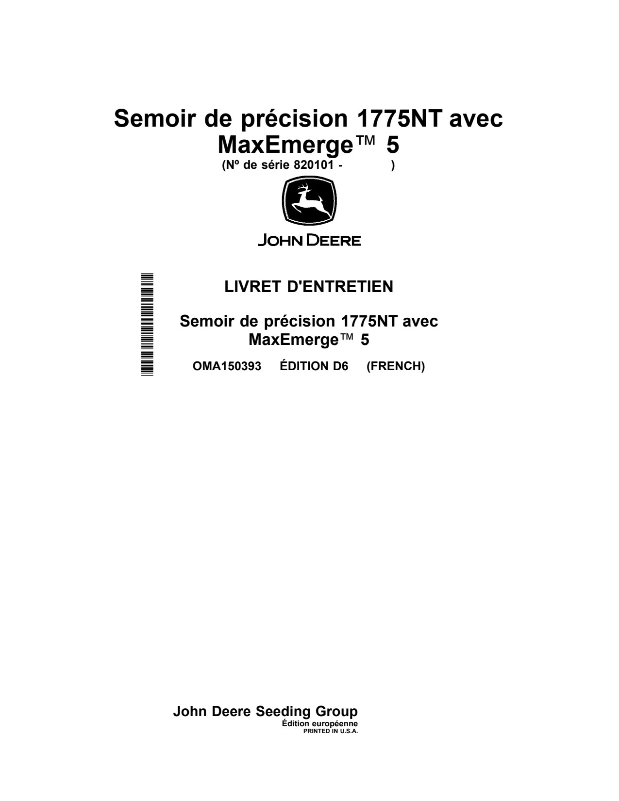 John Deere 1775NT 12ROW 16Row 24Row CCS Planter Operator Manual OMA150393 FR 1 John Deere 1775NT 12ROW 16Row 24Row CCS Planter Operator Manual OMA150393 FR
