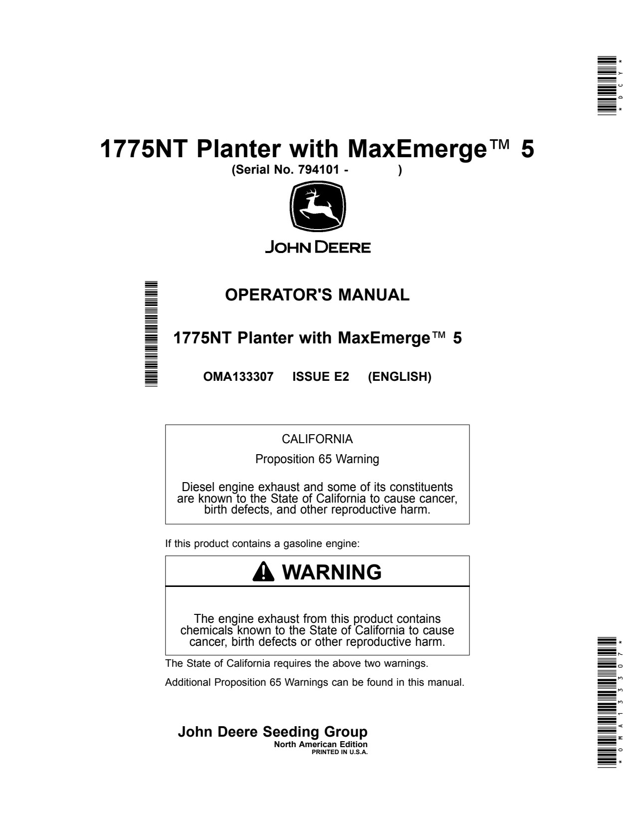 John Deere 1775NT 12ROW 24ROW 16ROW Planter Operator Manual OMA133307 1 John Deere 1775NT 12ROW 24ROW 16ROW Planter Operator Manual OMA133307
